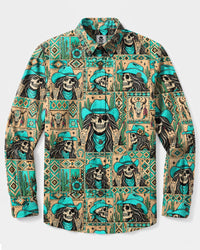 COWGIRL SKULL PATCHWORK LONG SLEEVE BUTTON-DOWN SHIRT  - TLHN0709263