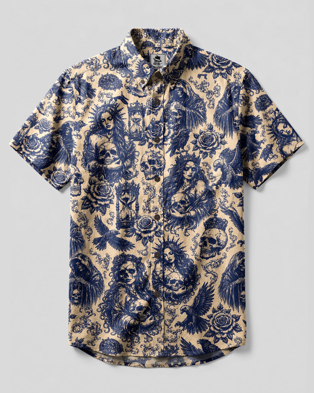 MYSTICAL GOTHIC SKULL TATTOOED  BUTTON-DOWN COLLAR SHIRT - TLHN2906263
