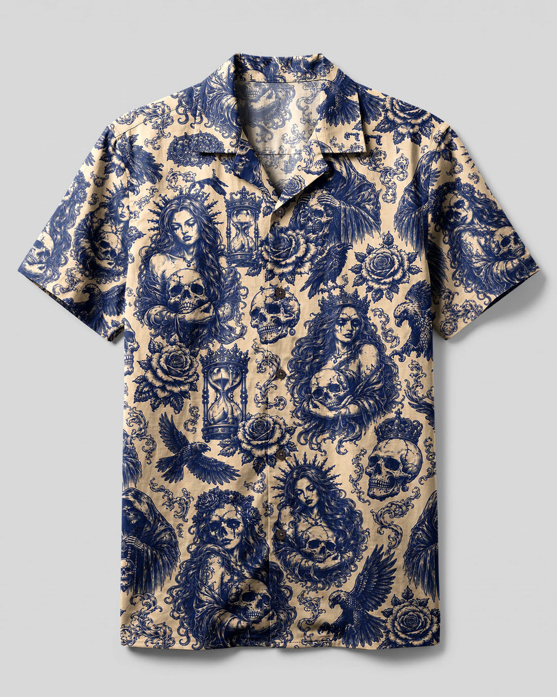 MYSTICAL GOTHIC SKULL TATTOOED  CAMP SHIRT - TLHN2906264