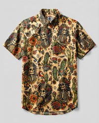 SKELETON SKULL QUEEN VINTAGE BUTTON-DOWN COLLAR SHIRT - TLHN3006263