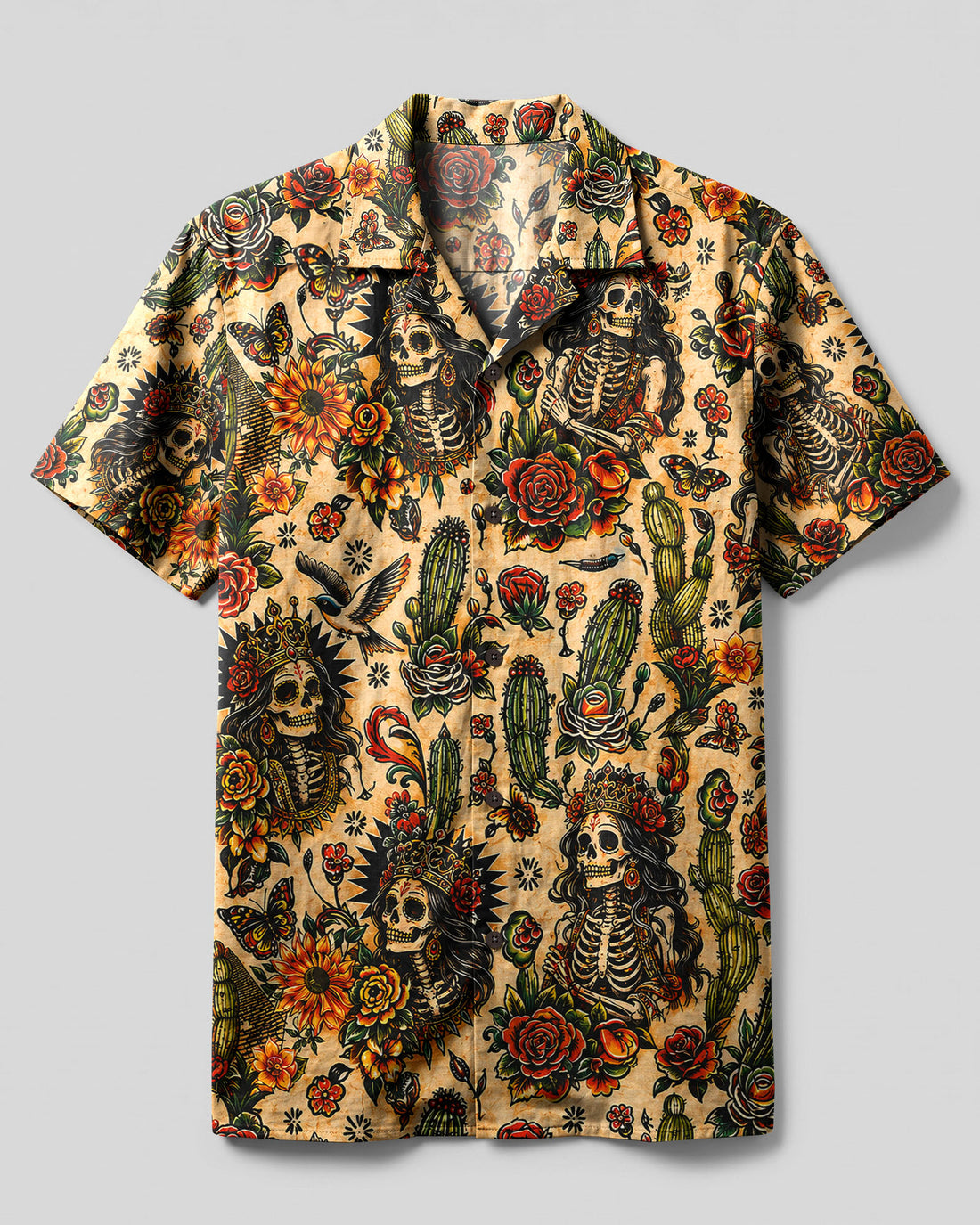 SKELETON SKULL QUEEN VINTAGE CAMP SHIRT - TLHN3006264