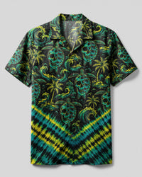 SKULL TURTLE OCEAN WAVES V PATTERN CAMP SHIRT  - TLNO0107261