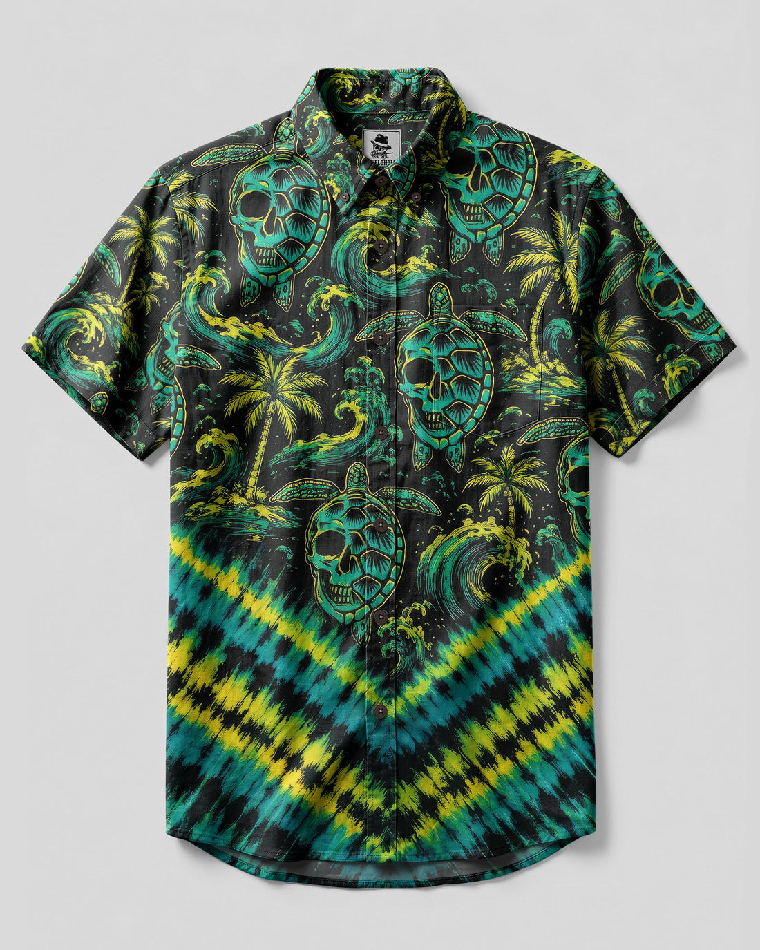 SKULL TURTLE OCEAN WAVES V PATTERN BUTTON-DOWN COLLAR SHIRT  - TLNO0107262
