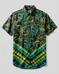 SKULL TURTLE OCEAN WAVES V PATTERN BUTTON-DOWN COLLAR SHIRT  - TLNO0107262