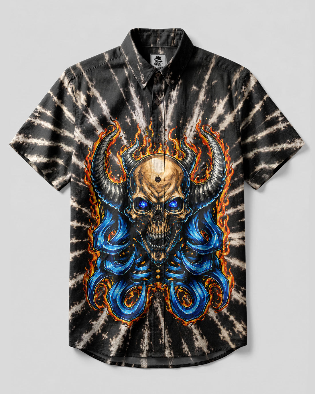 SKULL DEMON FLAMES BUTTON-DOWN COLLAR SHIRT  - TLNT0107263