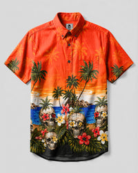 SKULL TROPICAL SUNSET BUTTON-DOWN COLLAR  SHIRT  - TLNT0207264