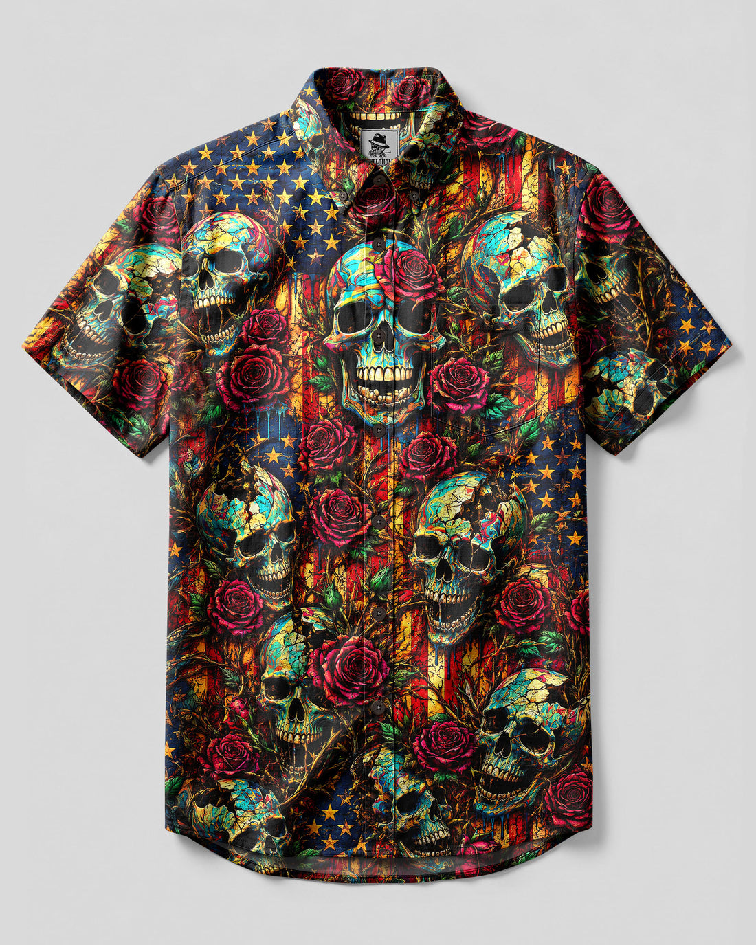BROKEN SKULL ROSE VINTAGE STARS & STRIPES BUTTON-DOWN COLLAR SHIRT - TLNT0306263