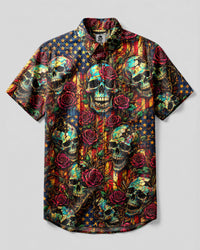 BROKEN SKULL ROSE VINTAGE STARS & STRIPES BUTTON-DOWN COLLAR SHIRT - TLNT0306263