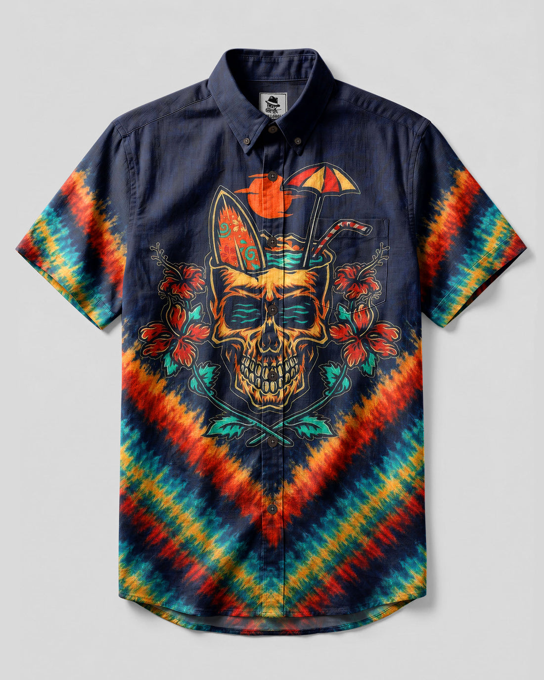 TROPICAL SUMMER SKULL BUTTON-DOWN COLLAR SHIRT  - TLTW0107266