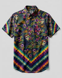 TROPICAL SUGAR SKULL BUTTON-DOWN COLLAR SHIRT  - TLTW0207263