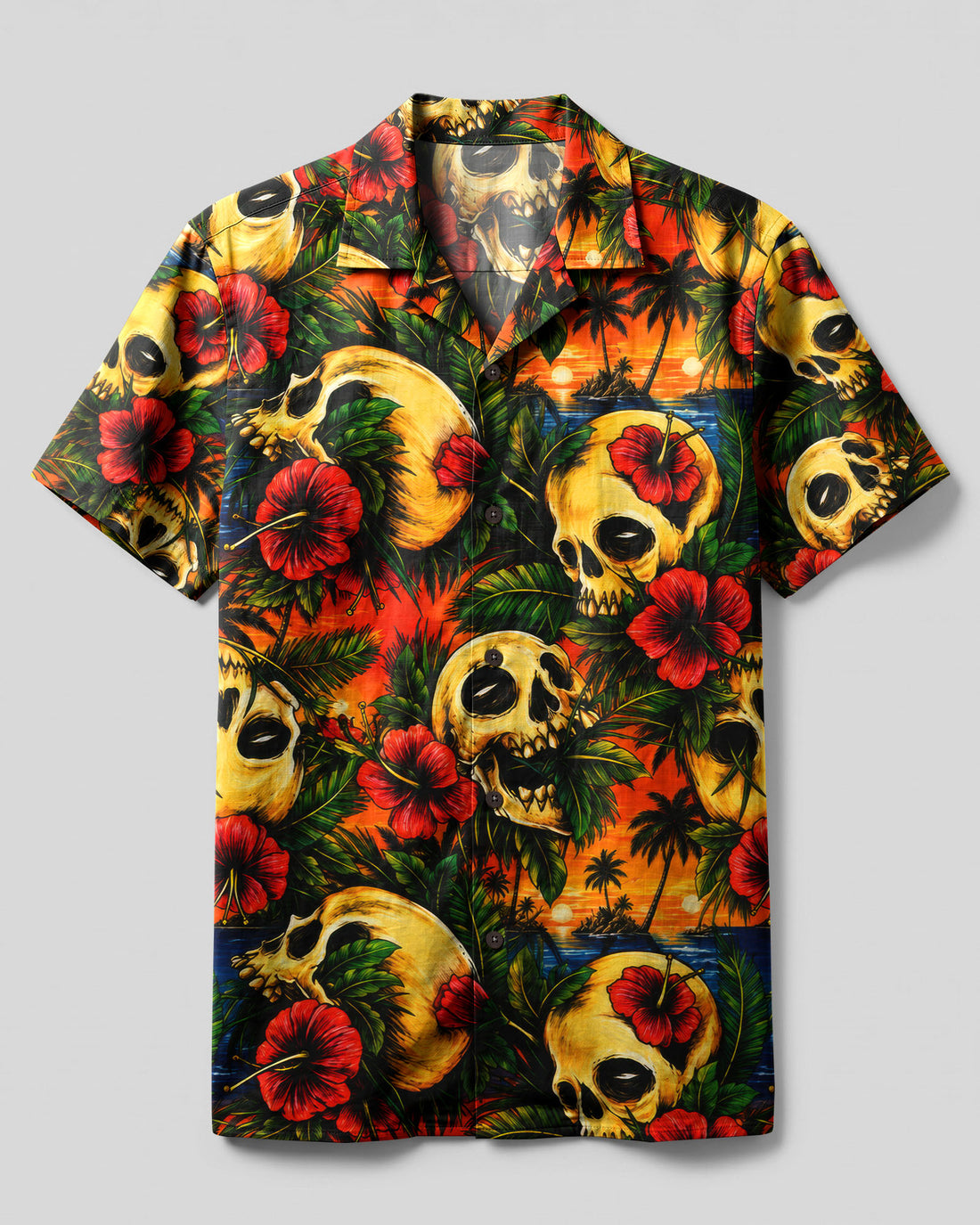 TROPICAL SKULL SUNSET CAMP SHIRT  - TLTW2906264