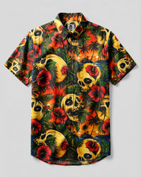 TROPICAL SKULL SUNSET BUTTON-DOWN COLLAR SHIRT  - TLTW2906265