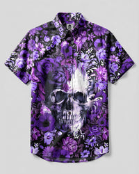 PURPLE BLOSSOM SKULL BUTTON-DOWN COLLAR SHIRT - TYPQ0806262