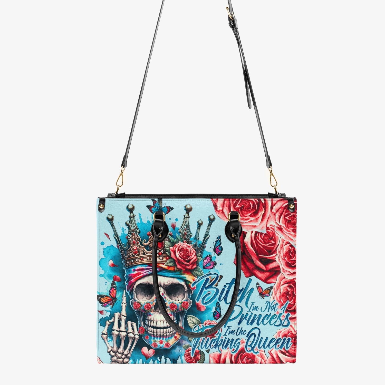 I'M NOT A PRINCESS SKULL LEATHER HANDBAG - TY0204242