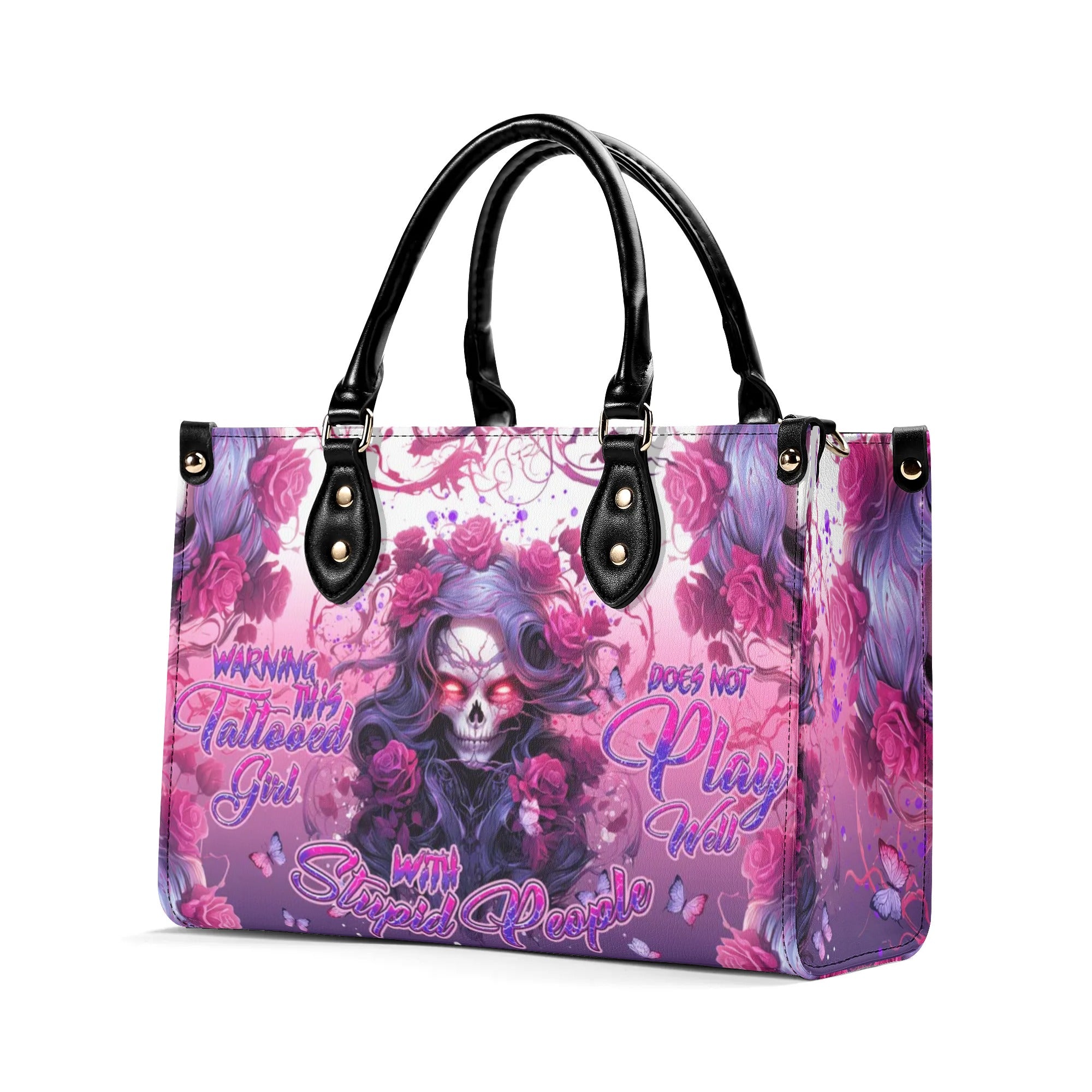 WARNING THIS TATTOOED GIRL ROSE SKULL LEATHER HANDBAG - TLNT0606245