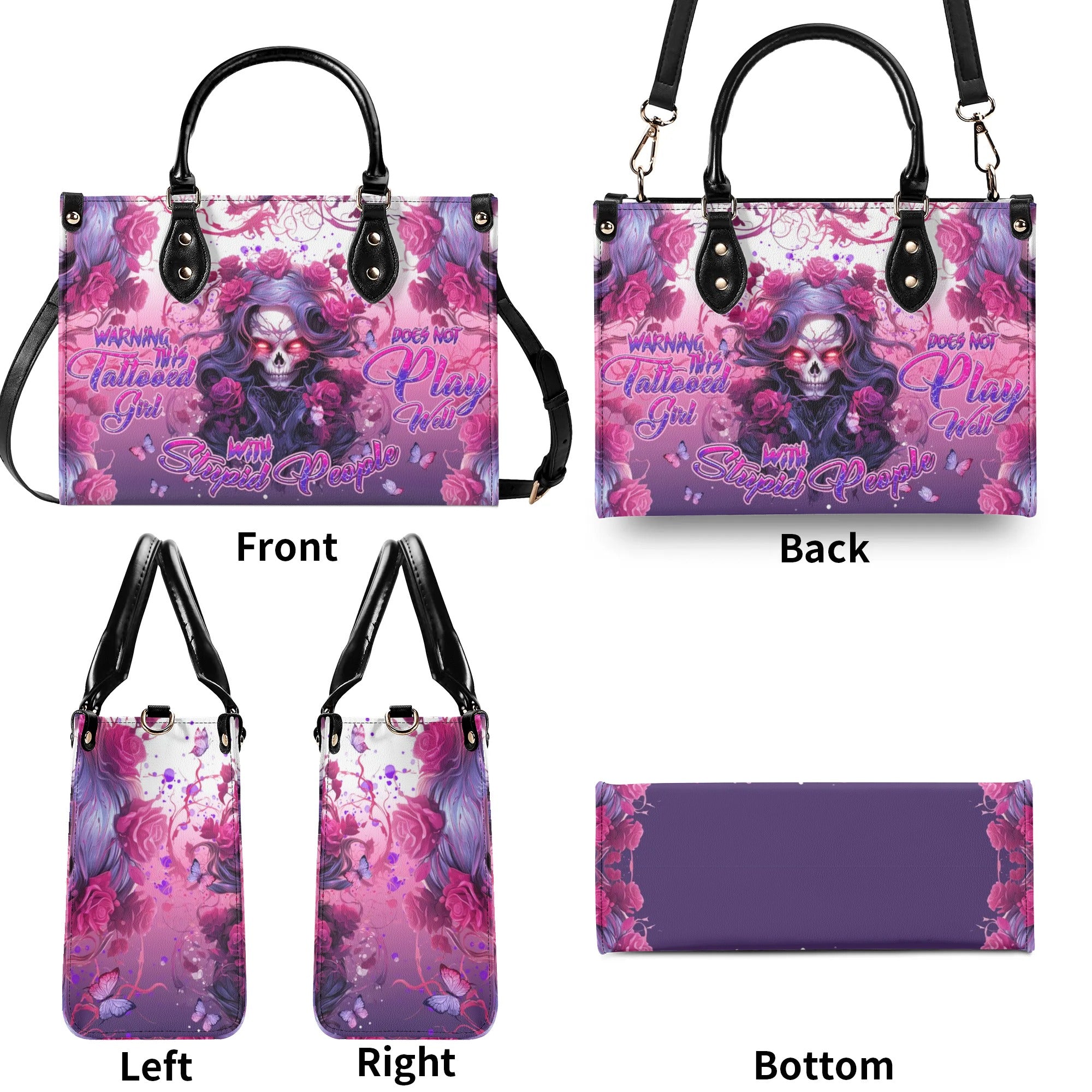 WARNING THIS TATTOOED GIRL ROSE SKULL LEATHER HANDBAG - TLNT0606245