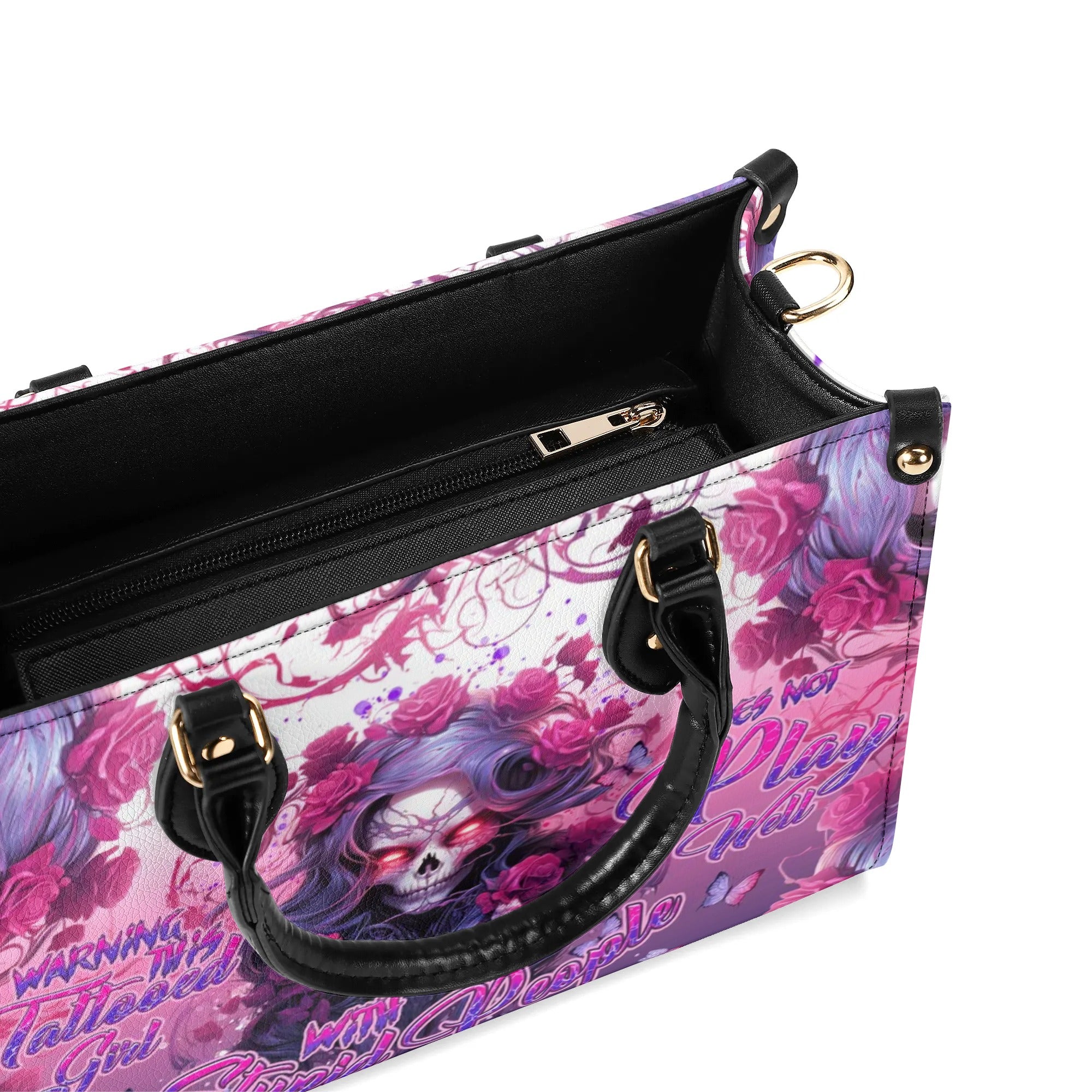 WARNING THIS TATTOOED GIRL ROSE SKULL LEATHER HANDBAG - TLNT0606245