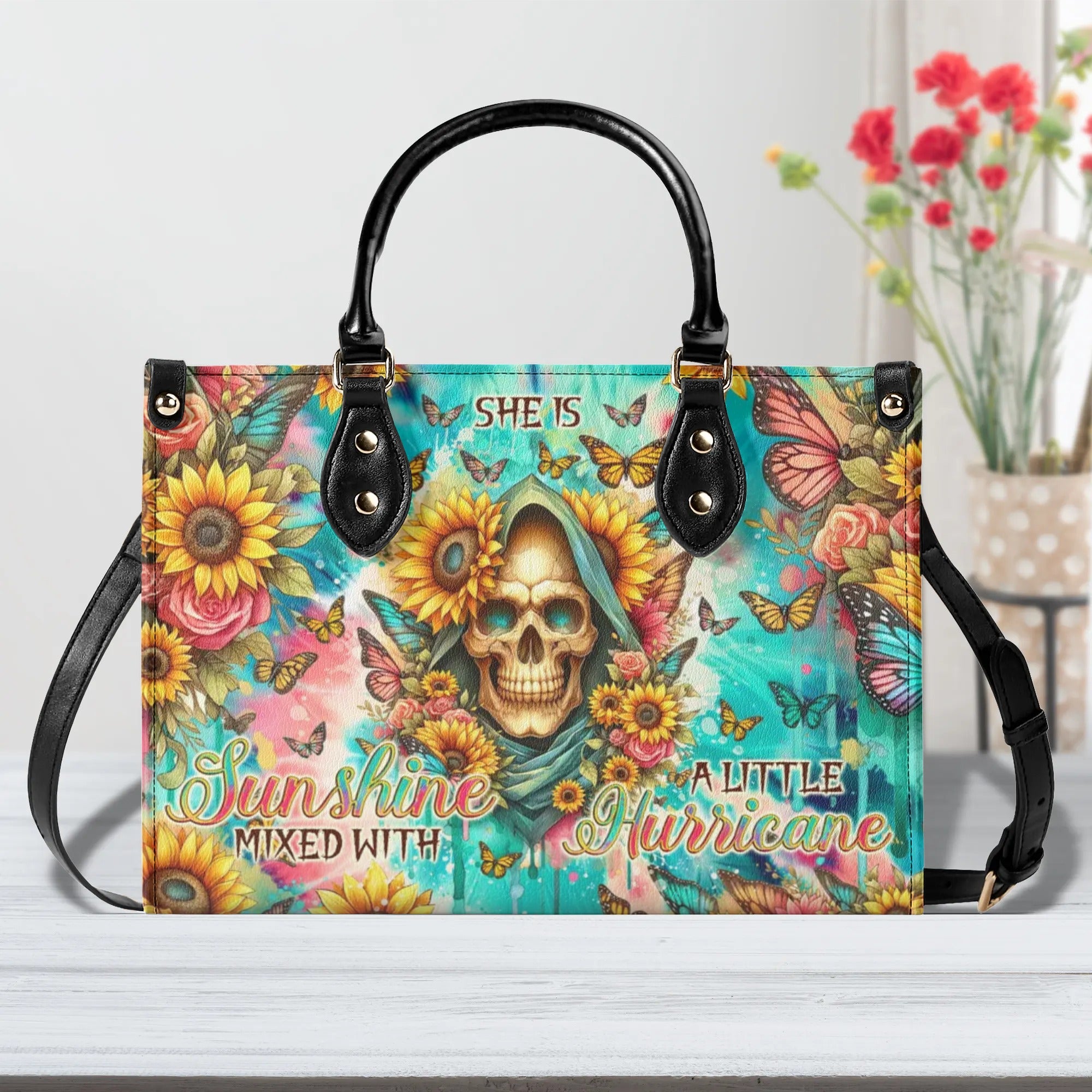 SHE IS SUNSHINE SUNFLOWER REAPER TIE DYE LEATHER HANDBAG - TLNO0907244