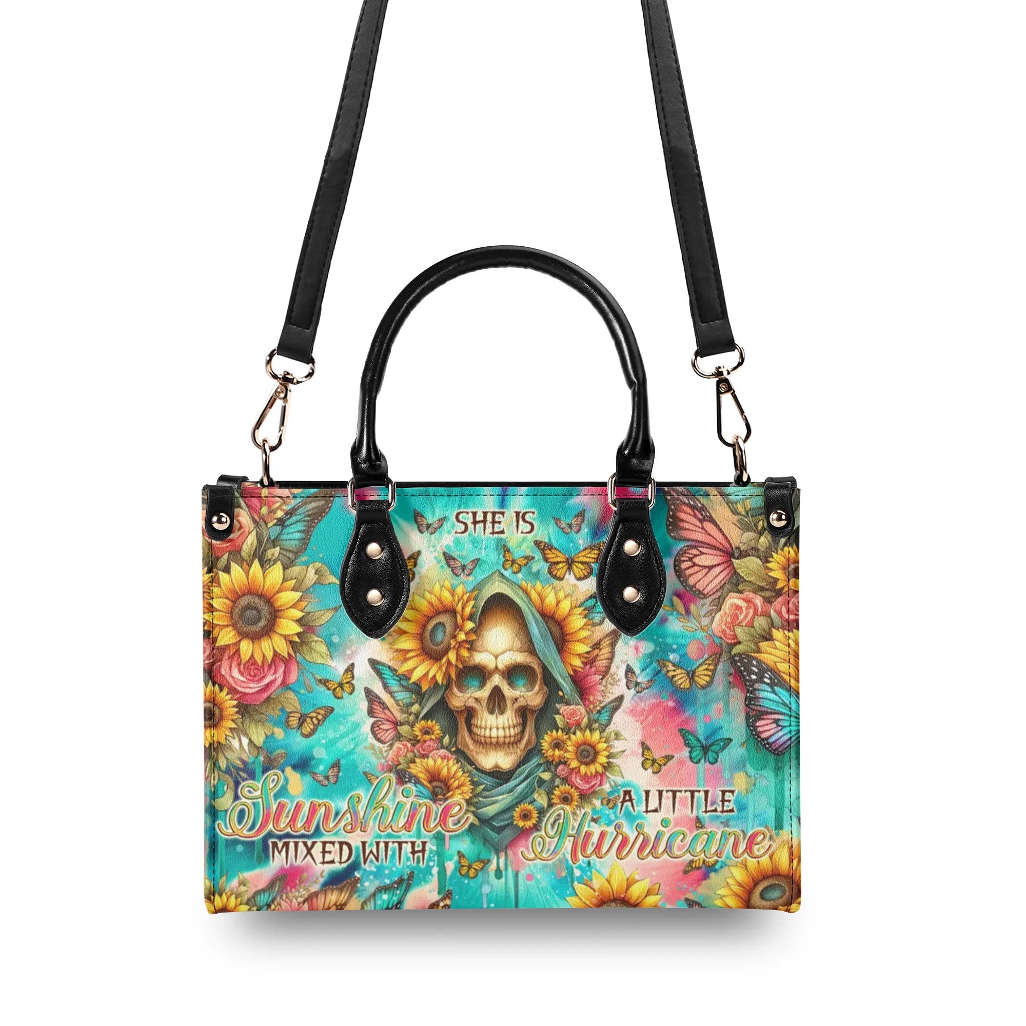 SHE IS SUNSHINE SUNFLOWER REAPER TIE DYE LEATHER HANDBAG - TLNO0907244