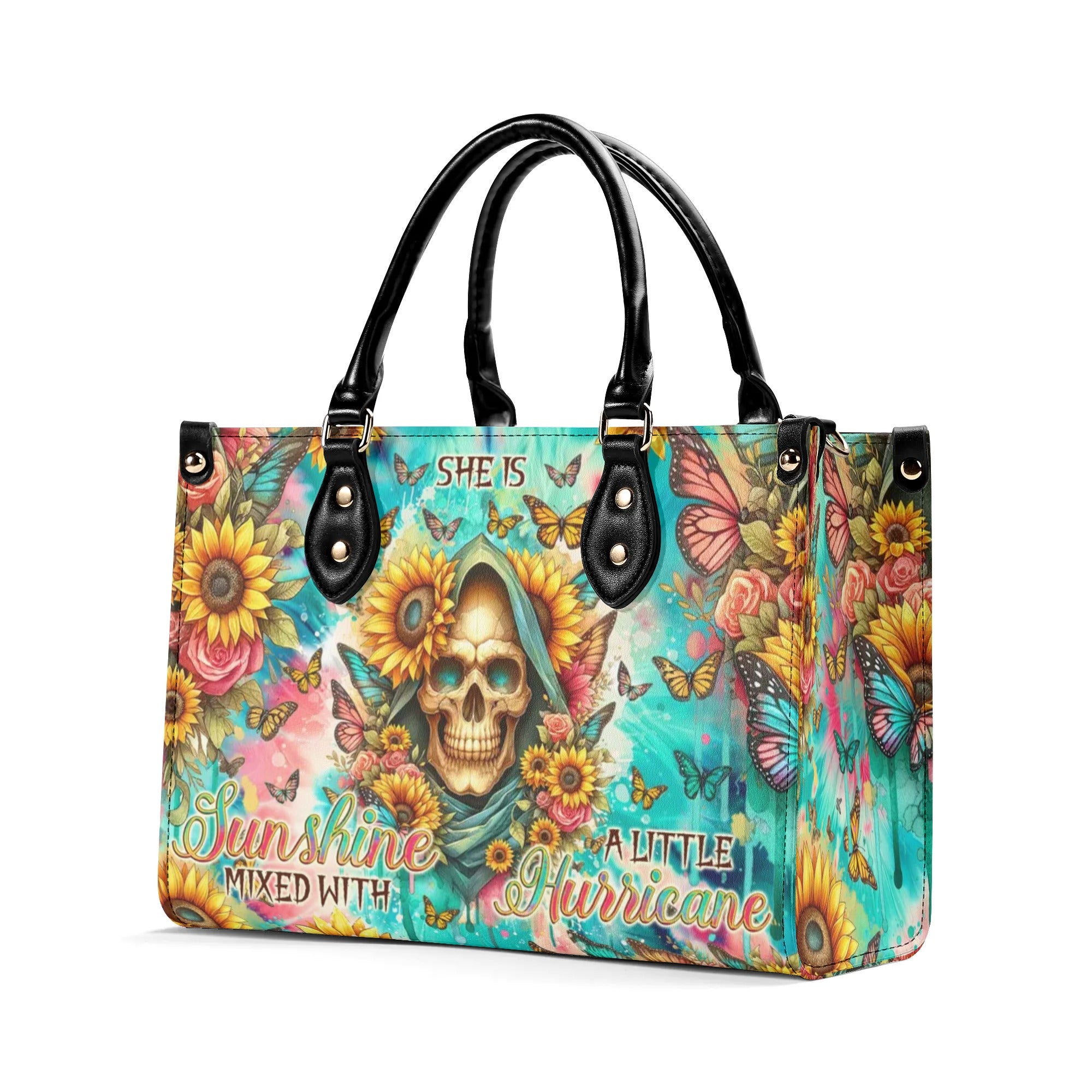 SHE IS SUNSHINE SUNFLOWER REAPER TIE DYE LEATHER HANDBAG - TLNO0907244