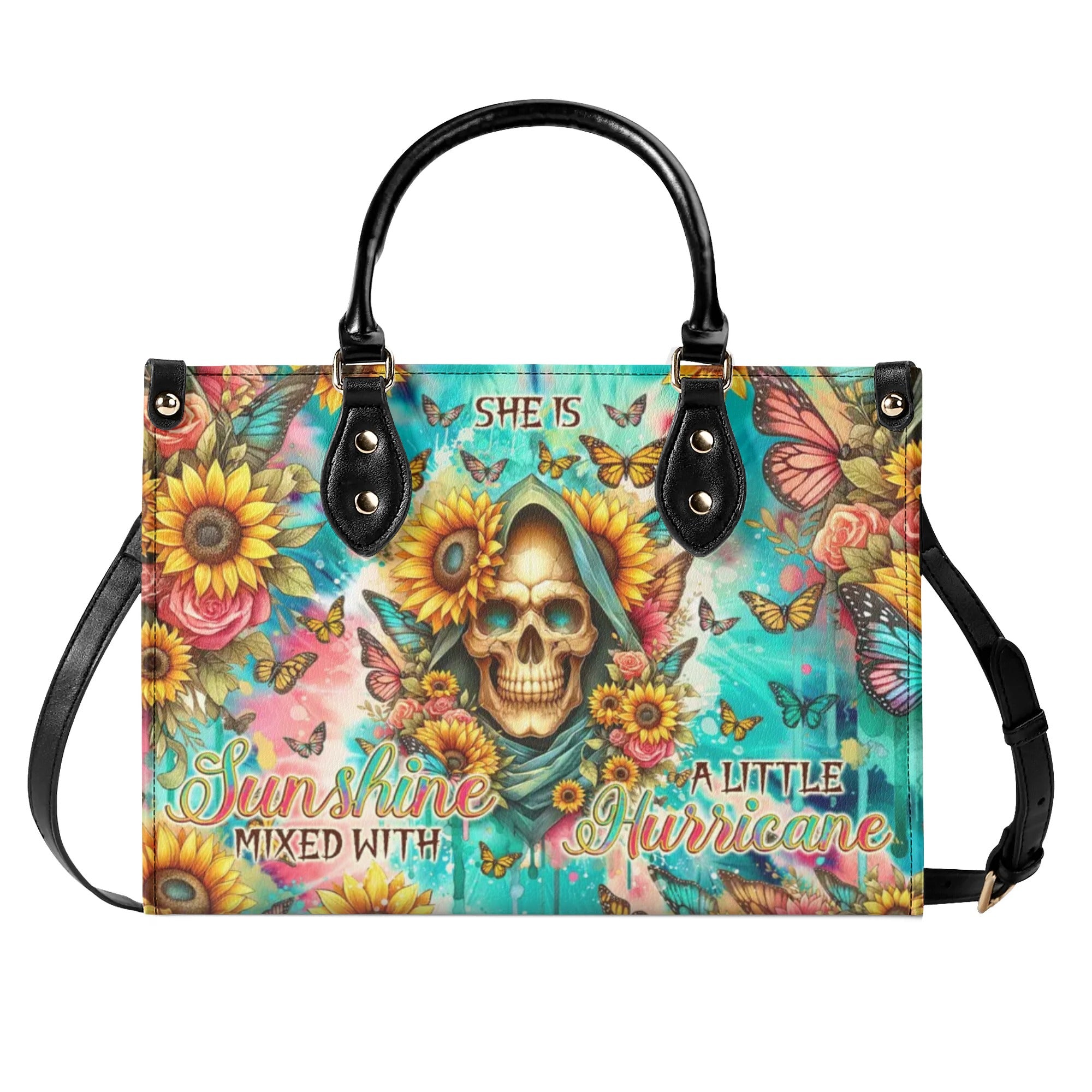 SHE IS SUNSHINE SUNFLOWER REAPER TIE DYE LEATHER HANDBAG - TLNO0907244