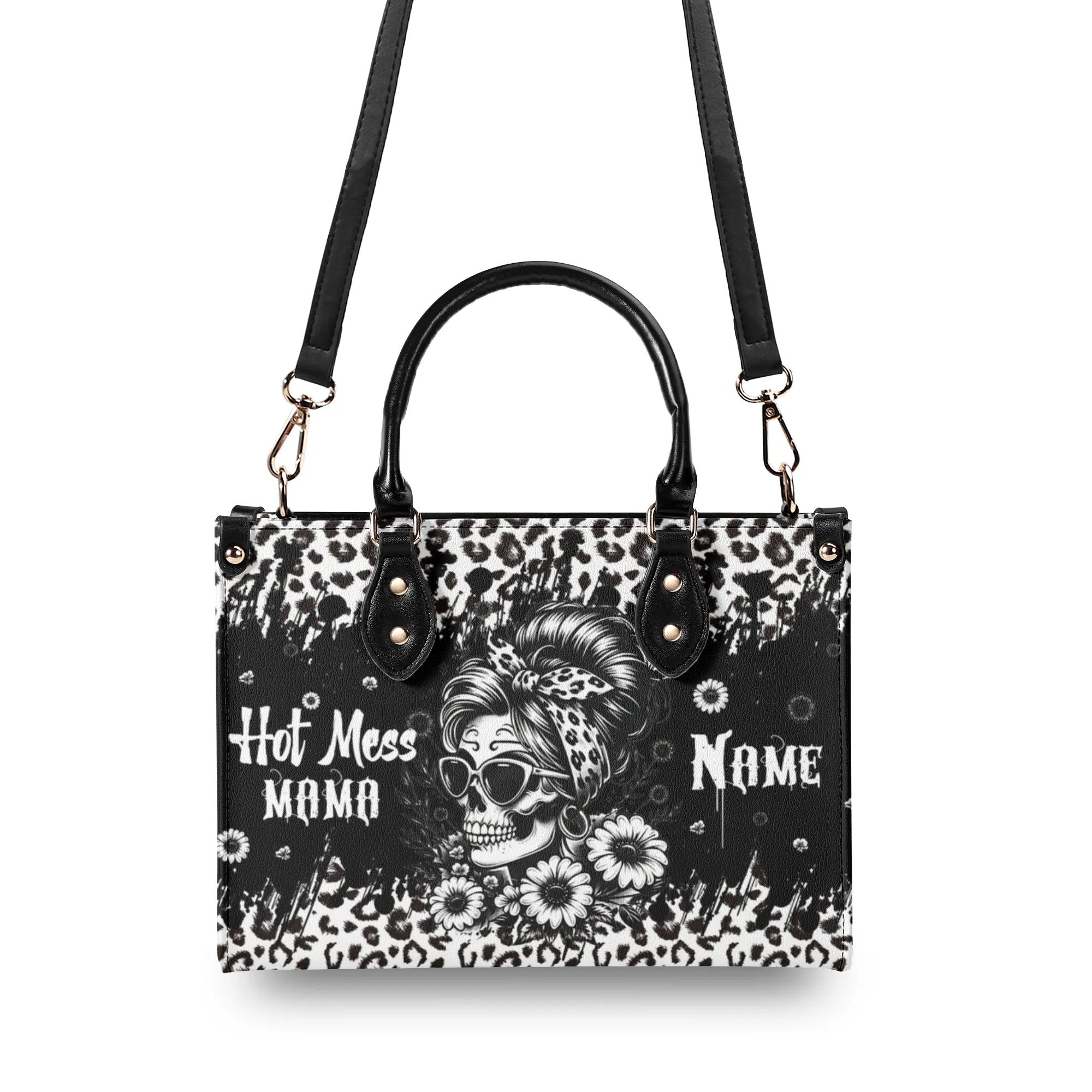 HOT MESS MAMA SKULL MESSY BUN LEOPARD LEATHER HANDBAG - TLPQ0108244