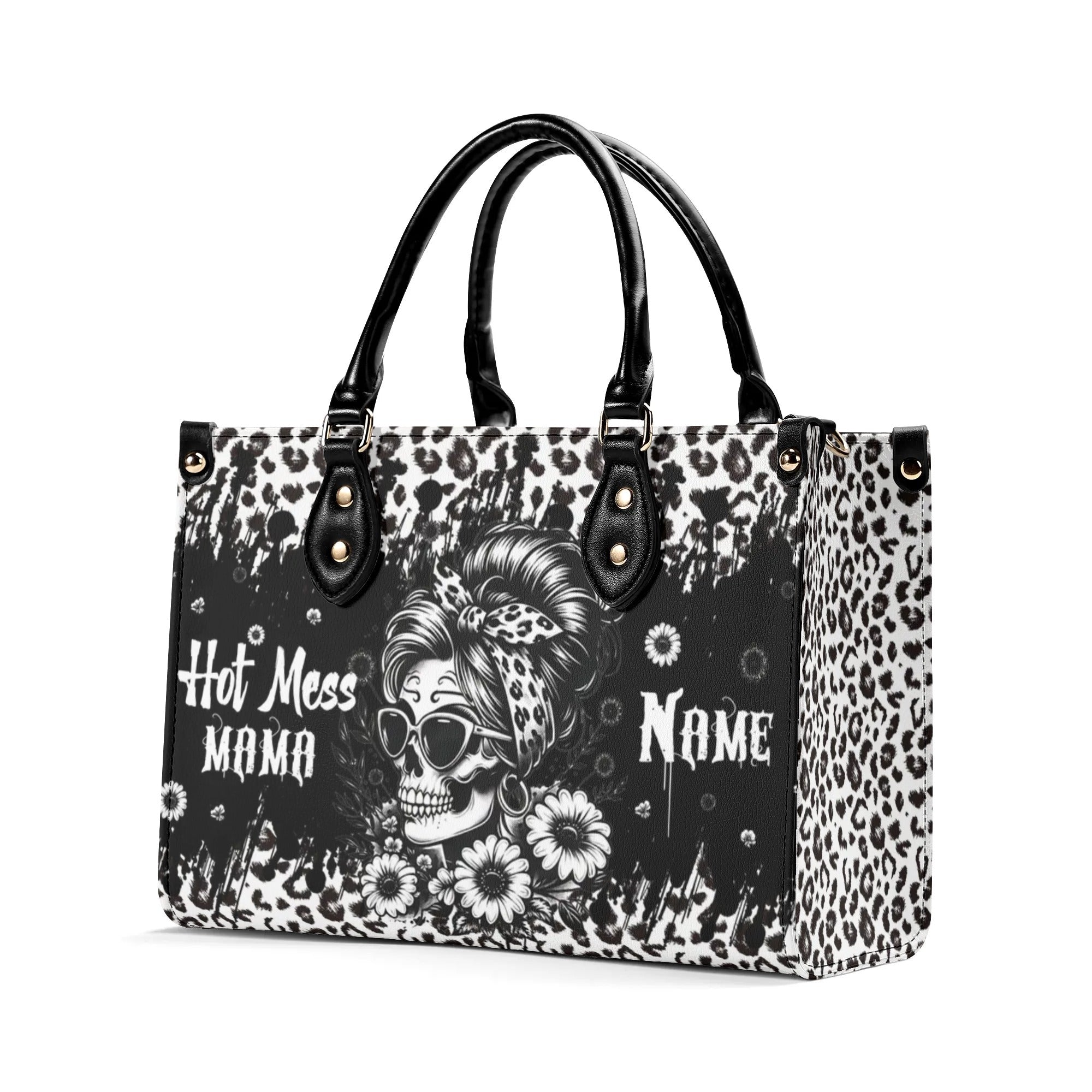 HOT MESS MAMA SKULL MESSY BUN LEOPARD LEATHER HANDBAG - TLPQ0108244