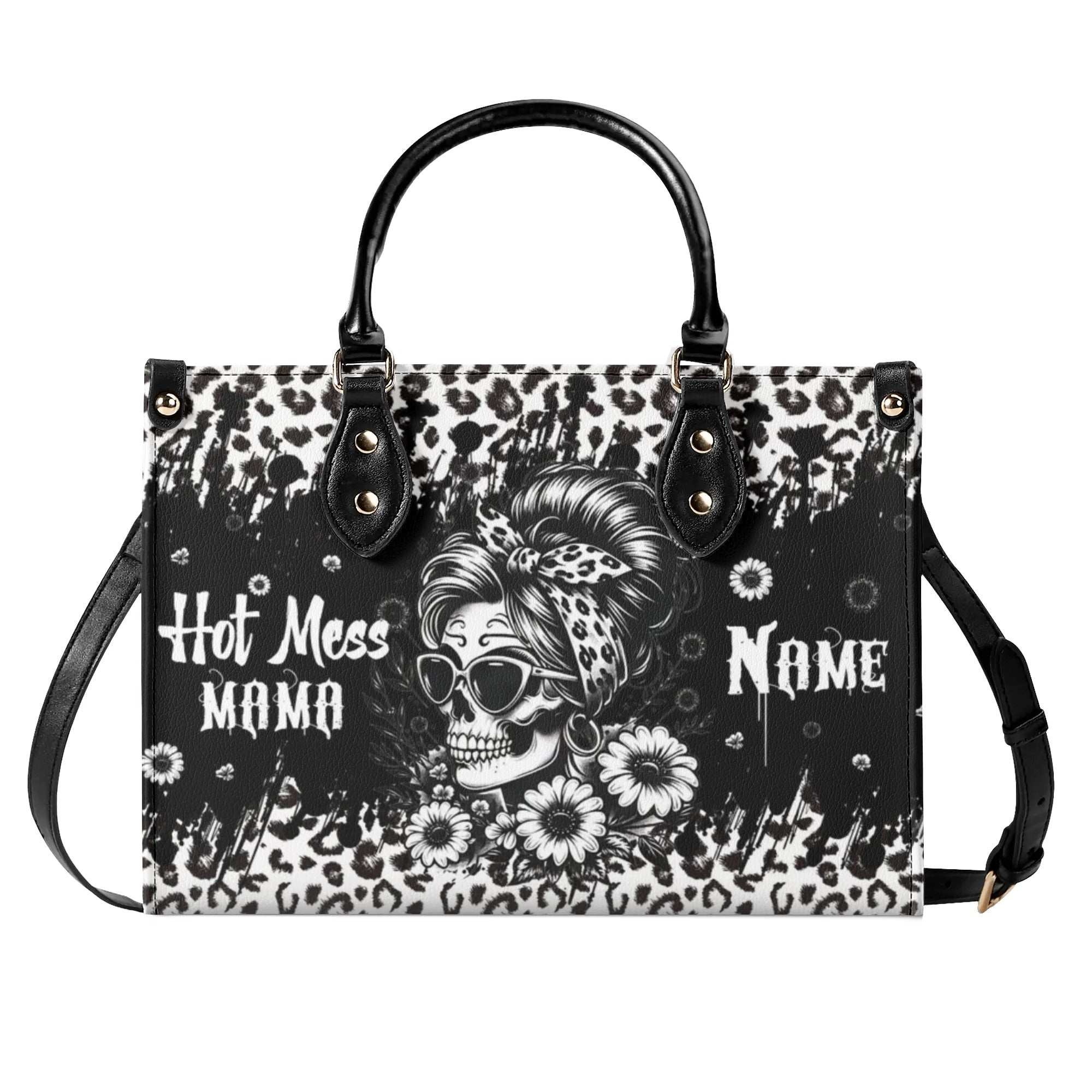 HOT MESS MAMA SKULL MESSY BUN LEOPARD LEATHER HANDBAG - TLPQ0108244