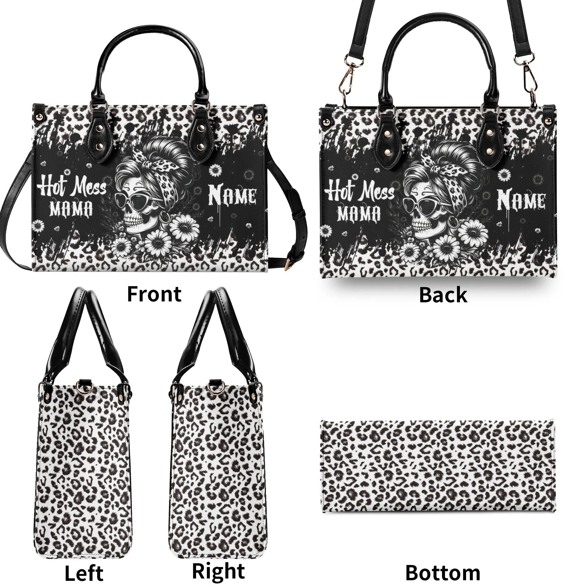 HOT MESS MAMA SKULL MESSY BUN LEOPARD LEATHER HANDBAG - TLPQ0108244