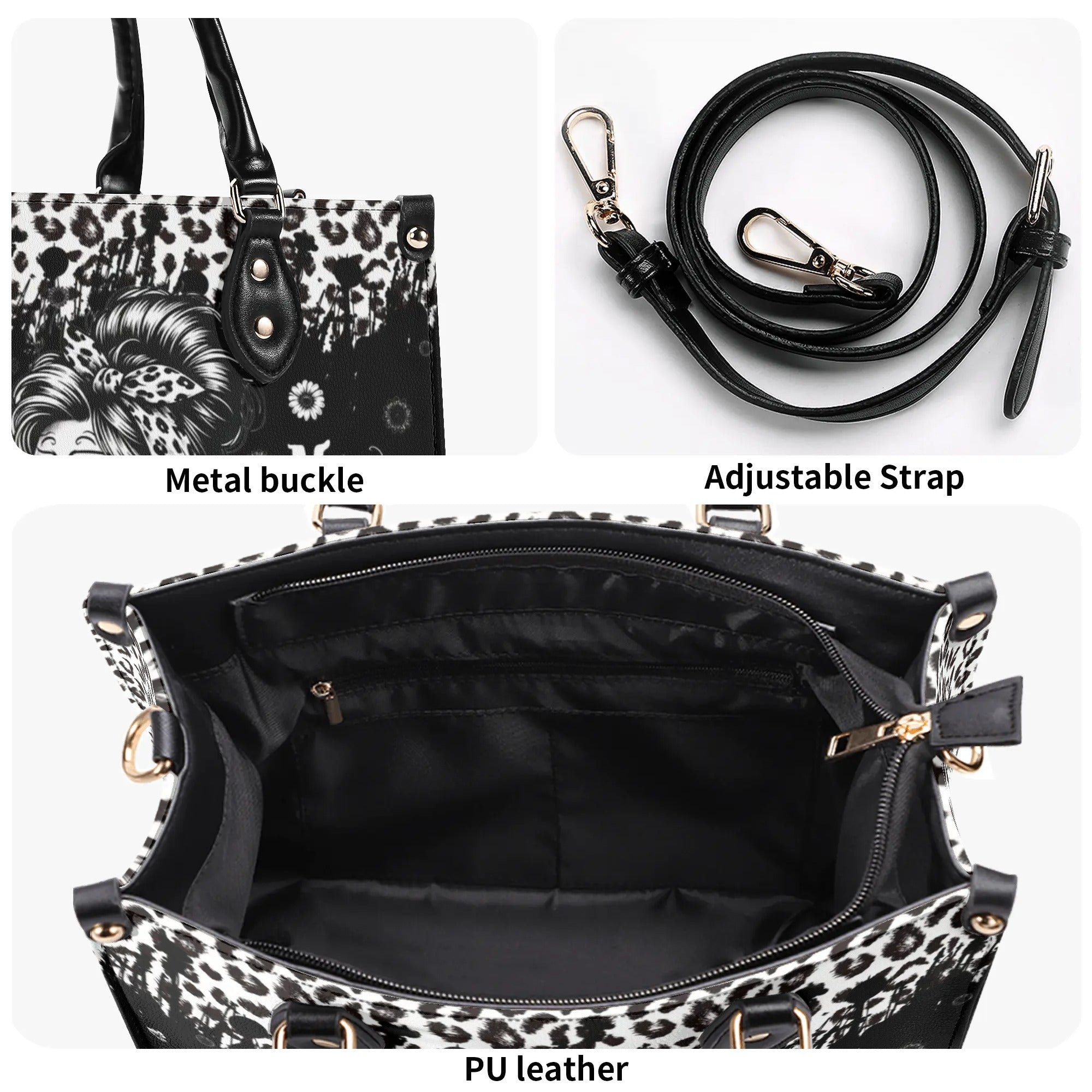 HOT MESS MAMA SKULL MESSY BUN LEOPARD LEATHER HANDBAG - TLPQ0108244