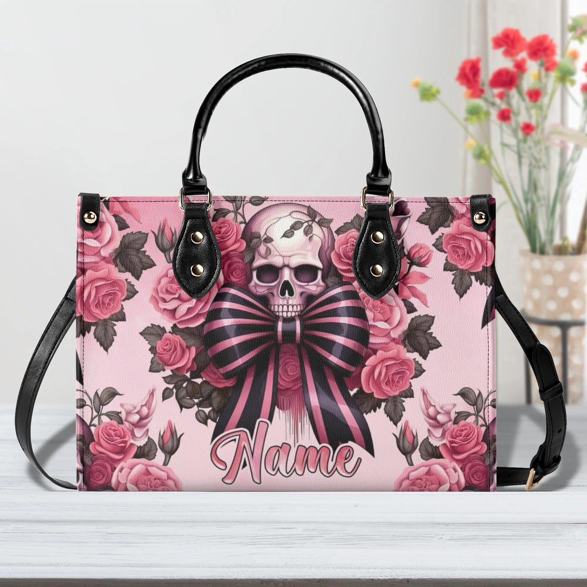 SKULL ROSE LEATHER HANDBAG - TLNZ0508244