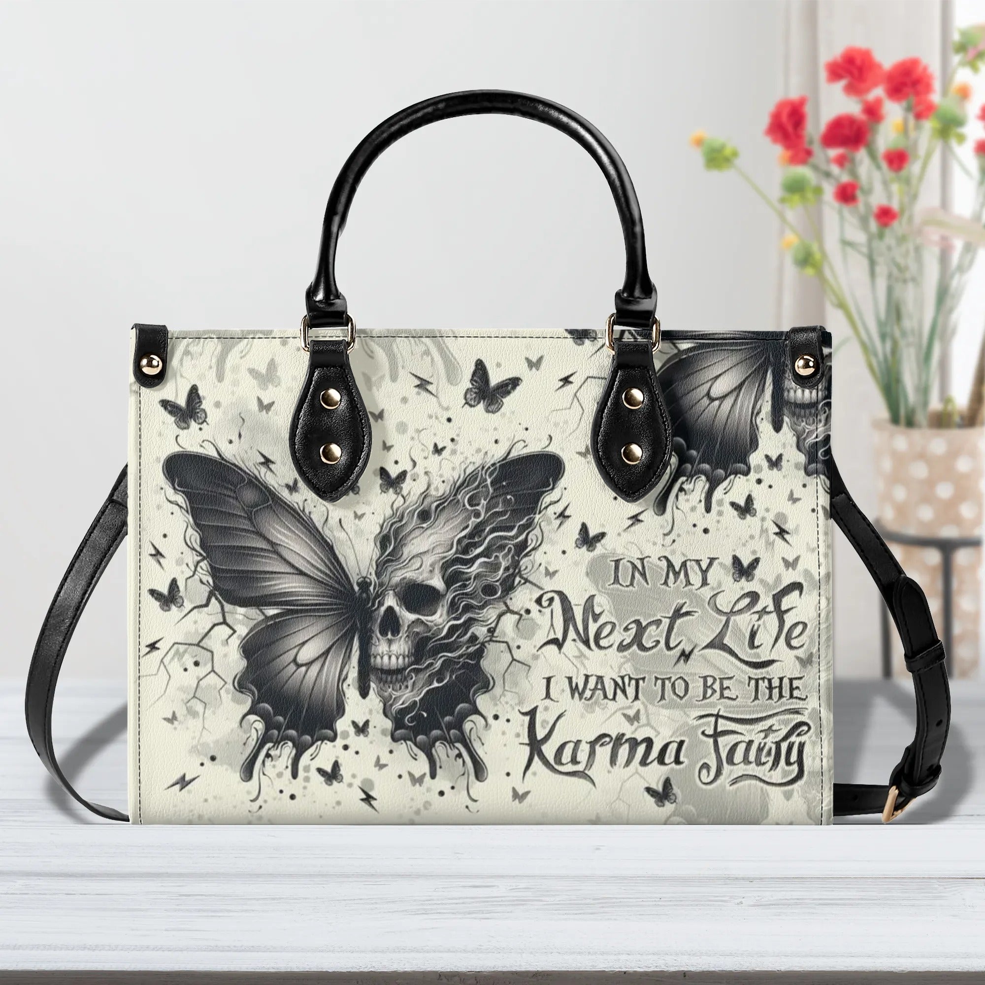 KARMA FAIRY SKULL BUTTERFLY LEATHER HANDBAG - TLNO2308246