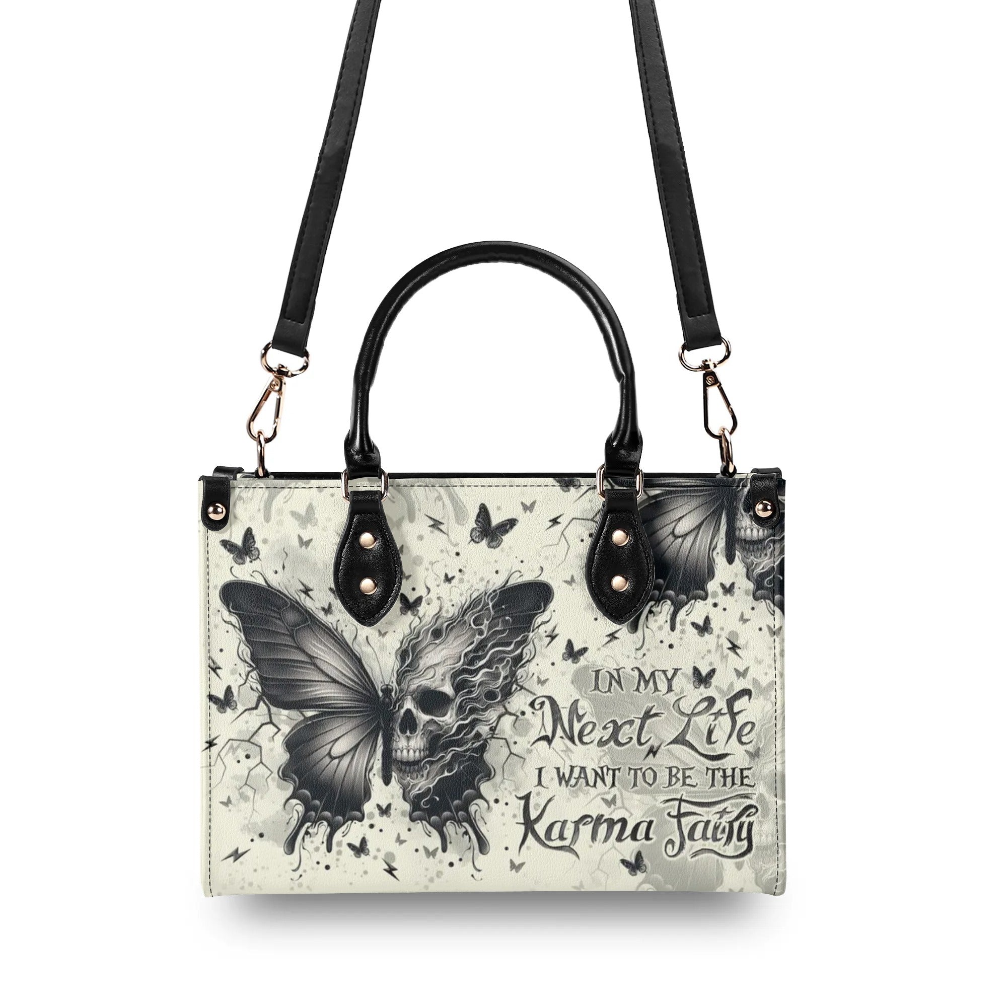 KARMA FAIRY SKULL BUTTERFLY LEATHER HANDBAG - TLNO2308246