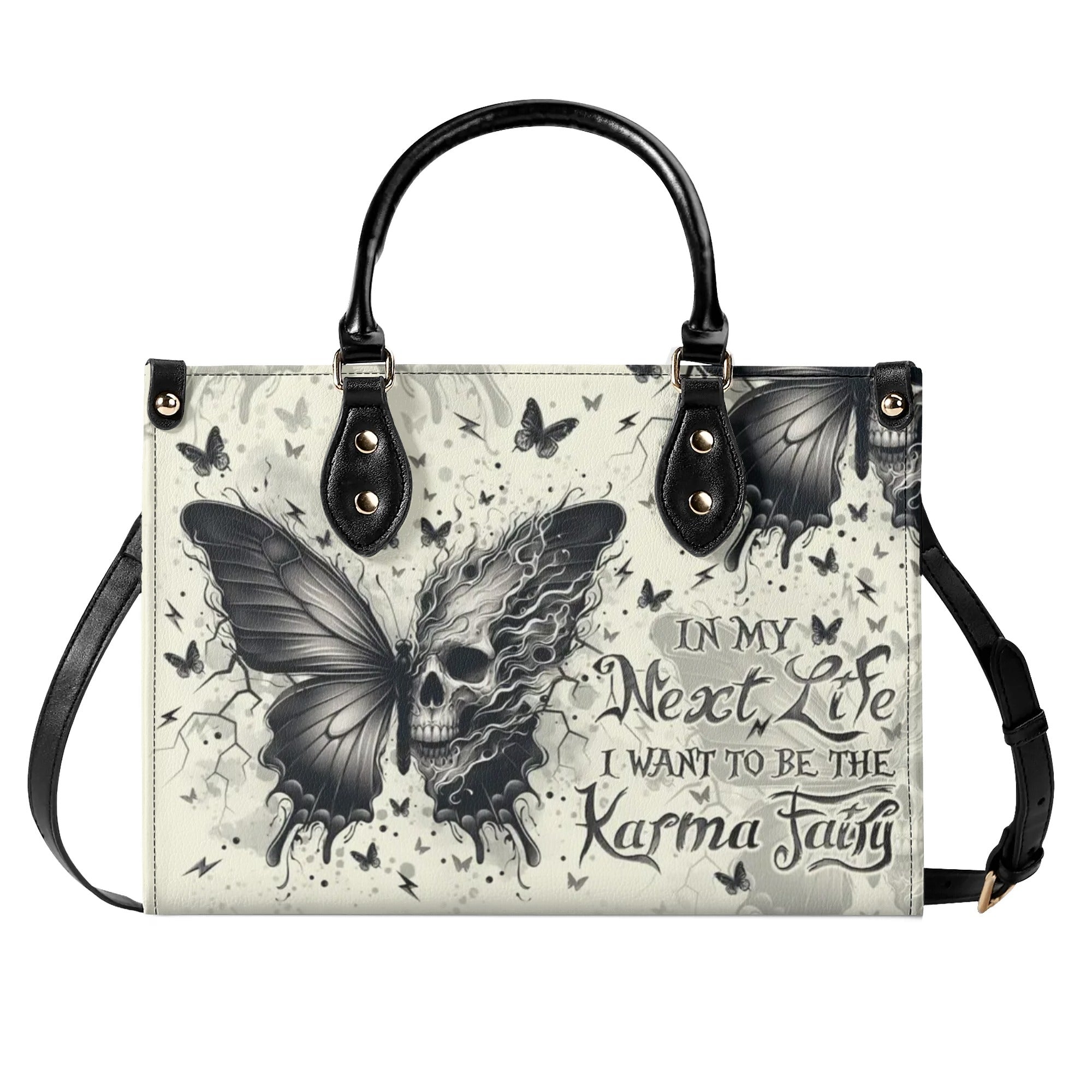 KARMA FAIRY SKULL BUTTERFLY LEATHER HANDBAG - TLNO2308246