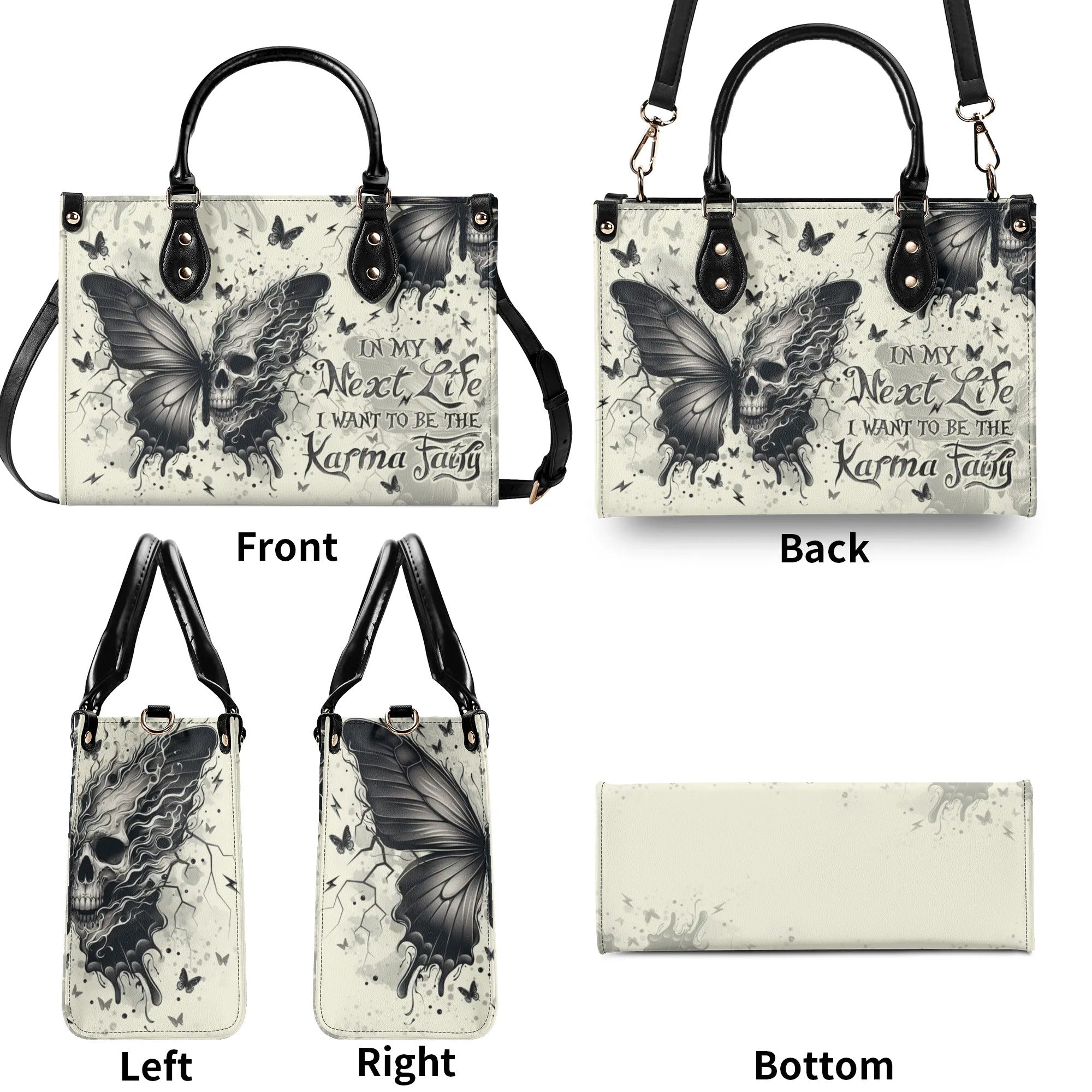 KARMA FAIRY SKULL BUTTERFLY LEATHER HANDBAG - TLNO2308246