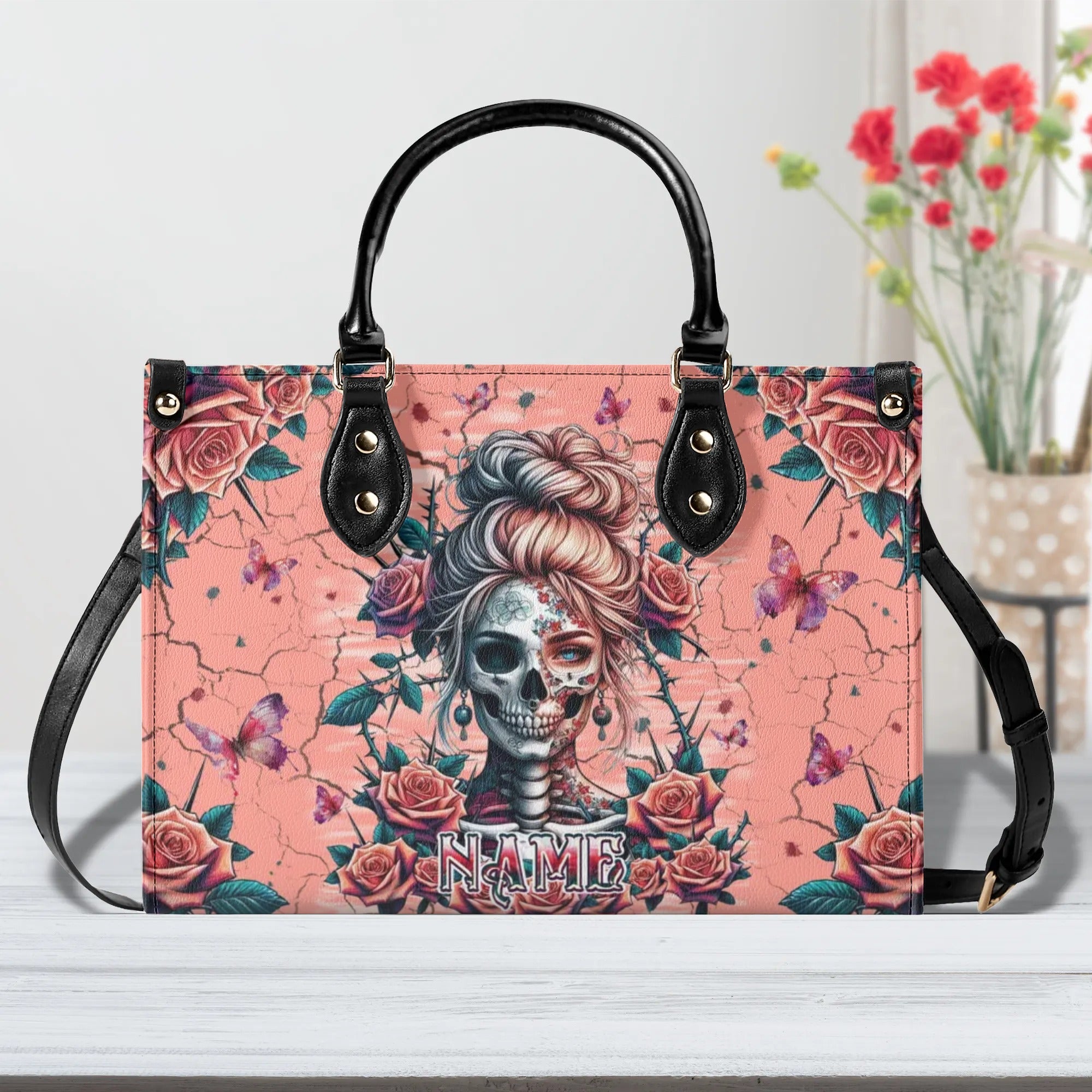 SKULL LADY ROSE LEATHER HANDBAG - TLPQ2208244