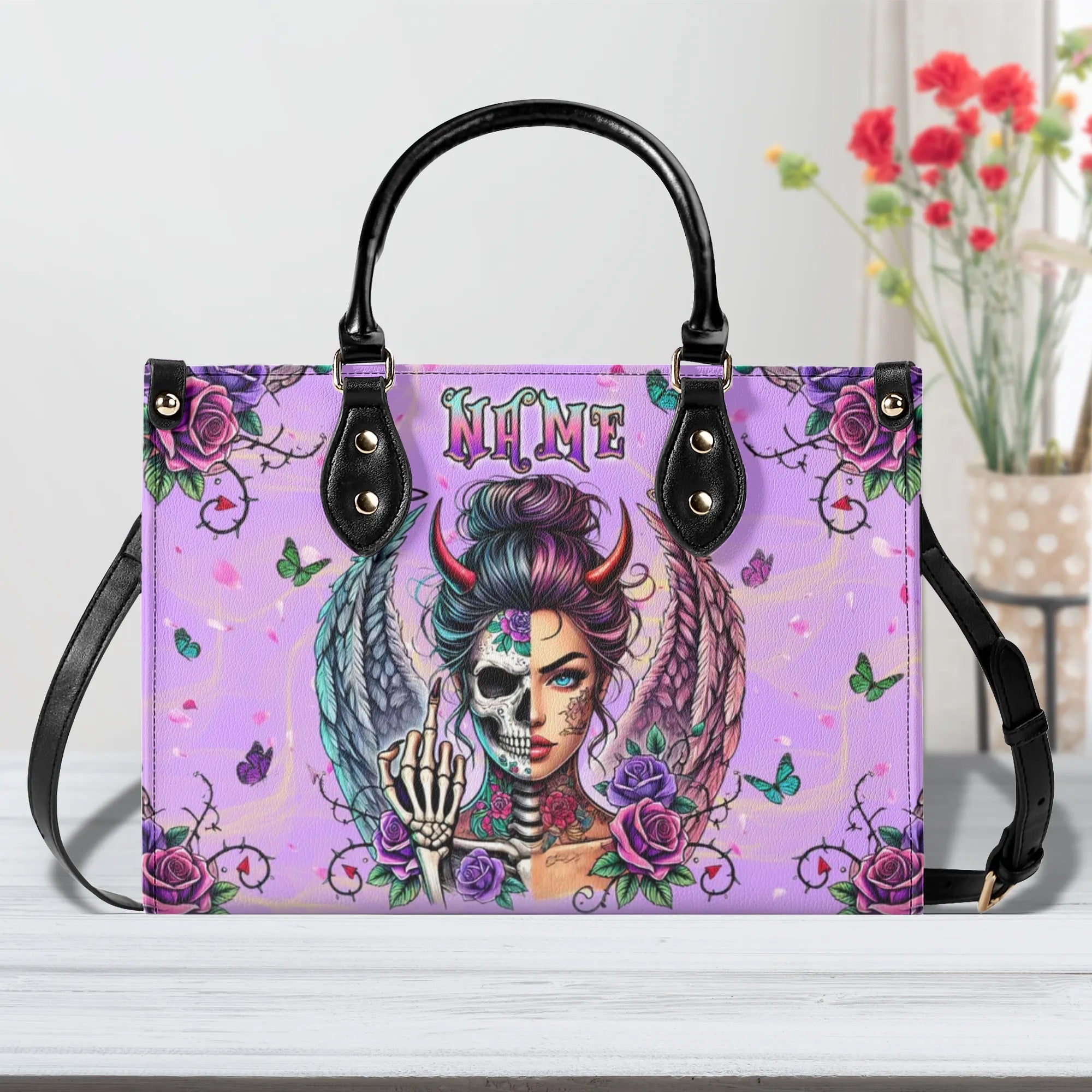 SKULL LADY WITH WINGS SKULL LEATHER HANDBAG - TLPQ0301243