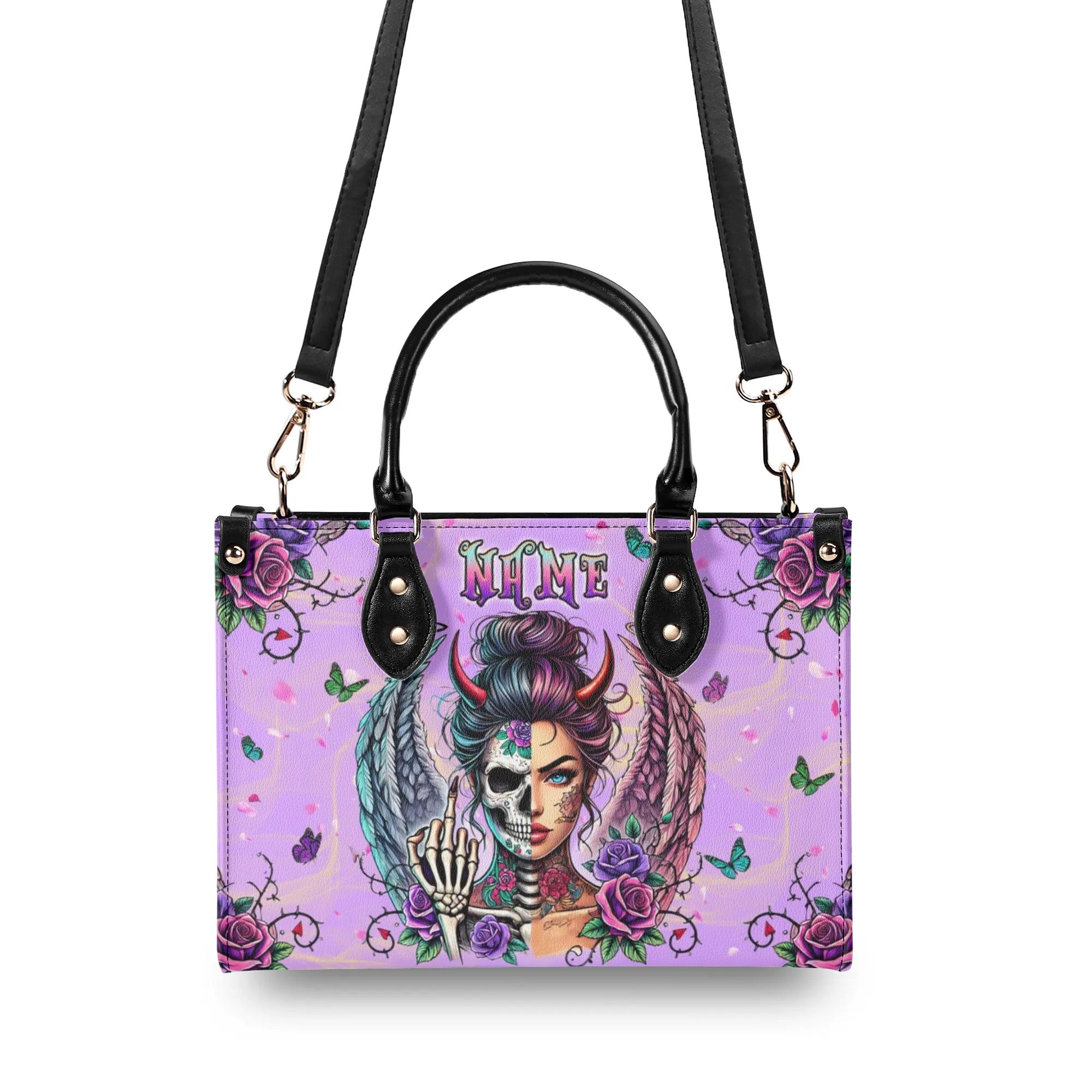 SKULL LADY WITH WINGS SKULL LEATHER HANDBAG - TLPQ0301243