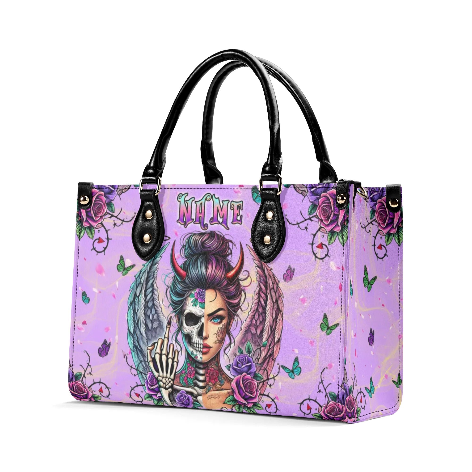 SKULL LADY WITH WINGS SKULL LEATHER HANDBAG - TLPQ0301243