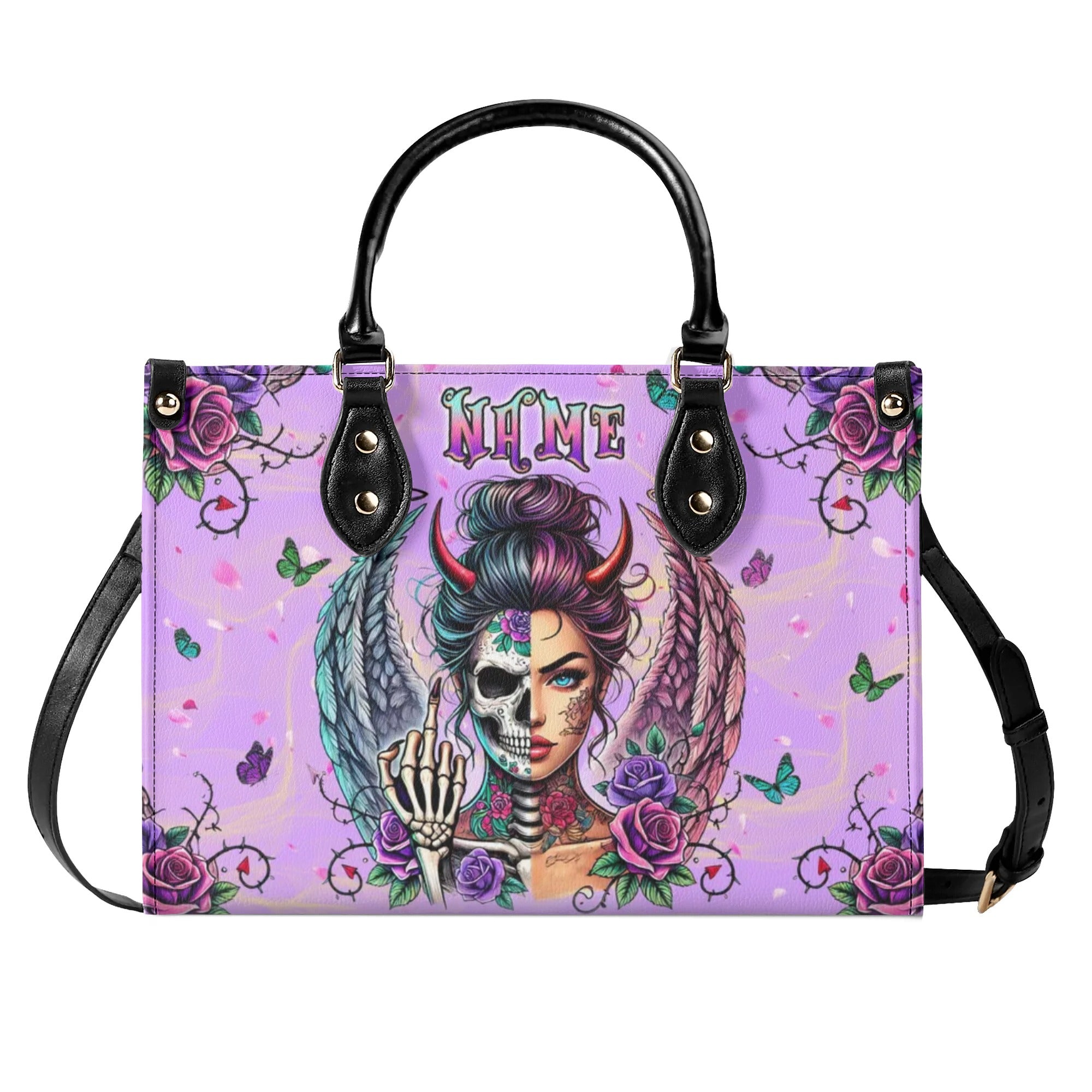 SKULL LADY WITH WINGS SKULL LEATHER HANDBAG - TLPQ0301243