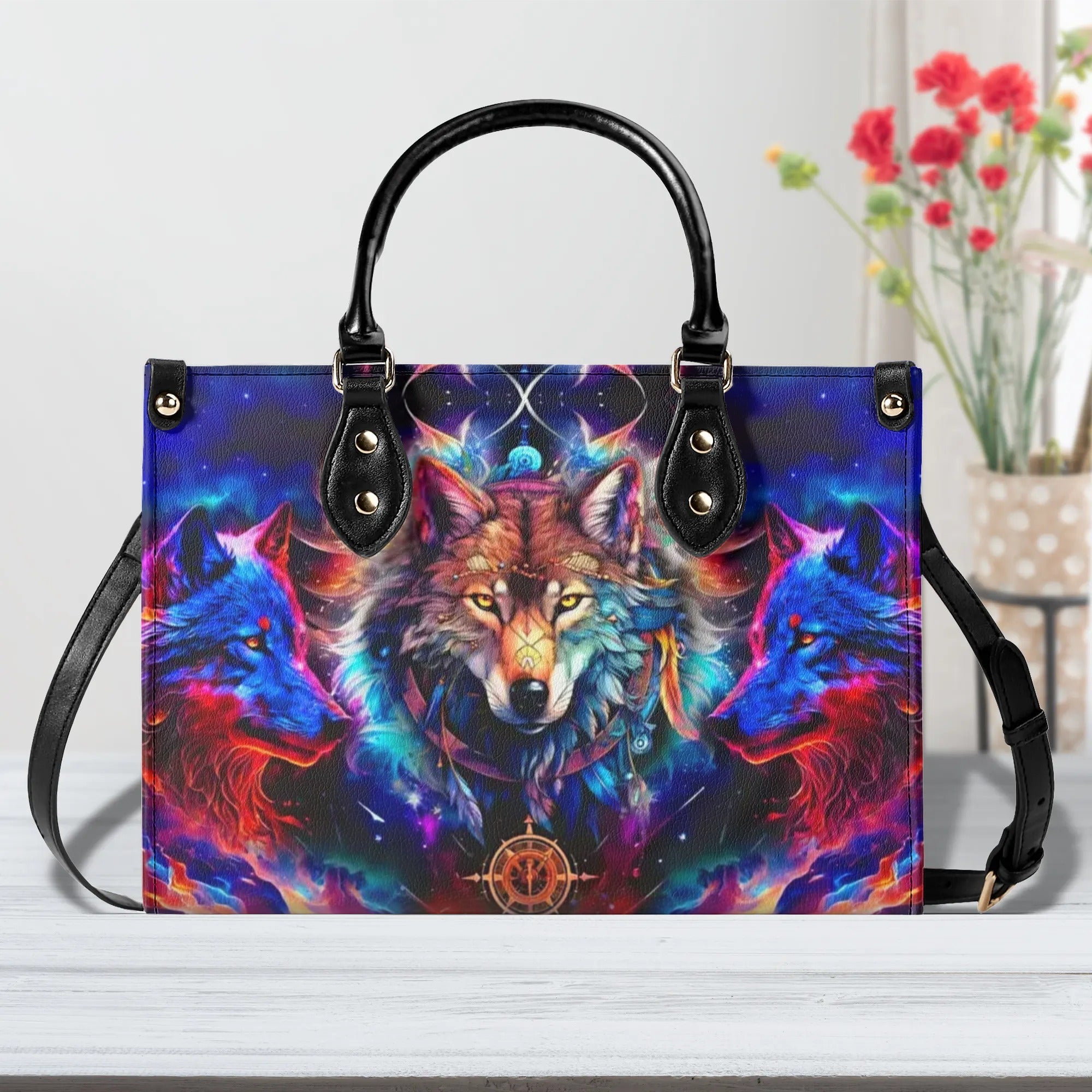 THREE WOLVES LEATHER HANDBAG - YHHG0210244