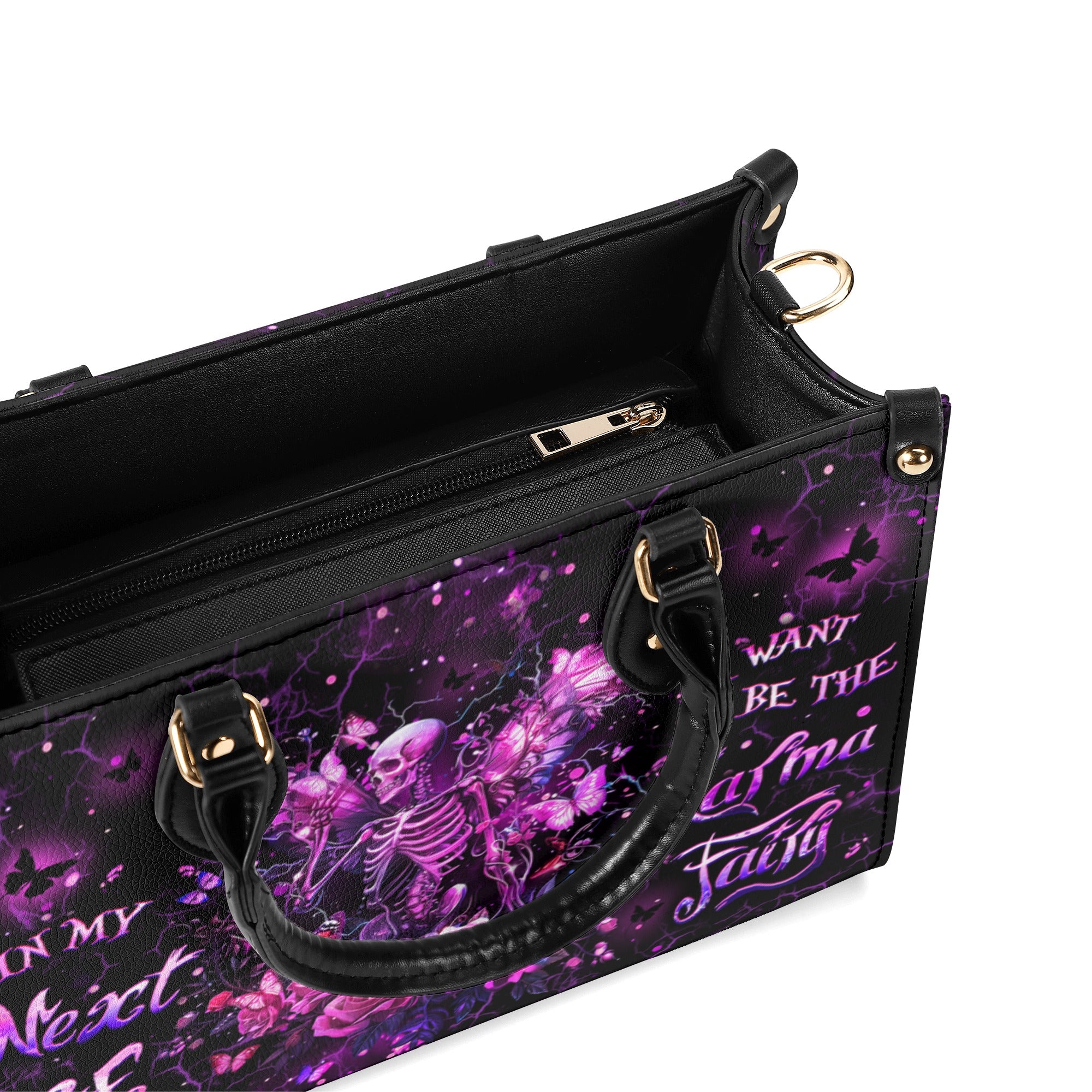 KARMA FAIRY SKULL SKELETON ROSE LEATHER HANDBAG - YHHG0111244