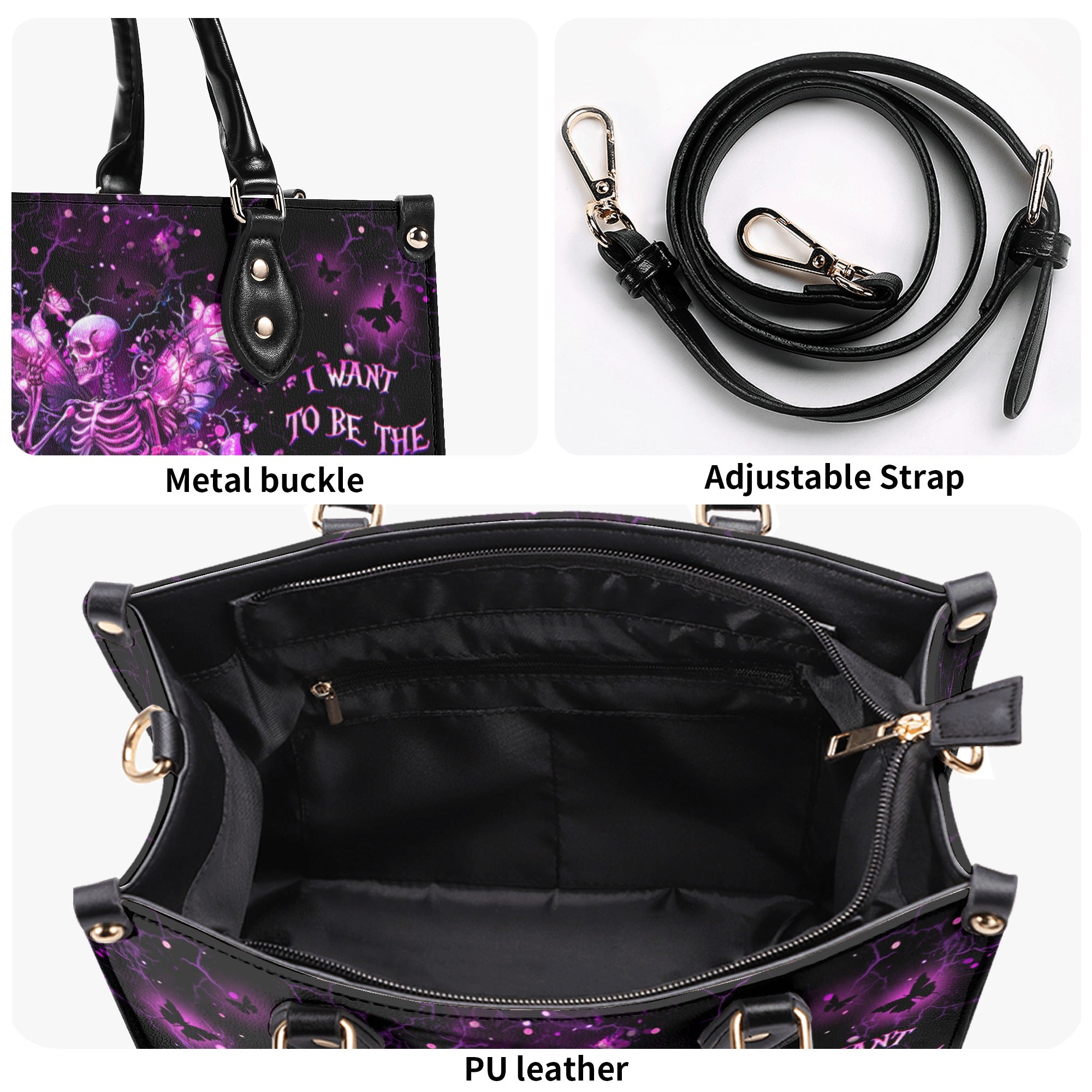 KARMA FAIRY SKULL SKELETON ROSE LEATHER HANDBAG - YHHG0111244