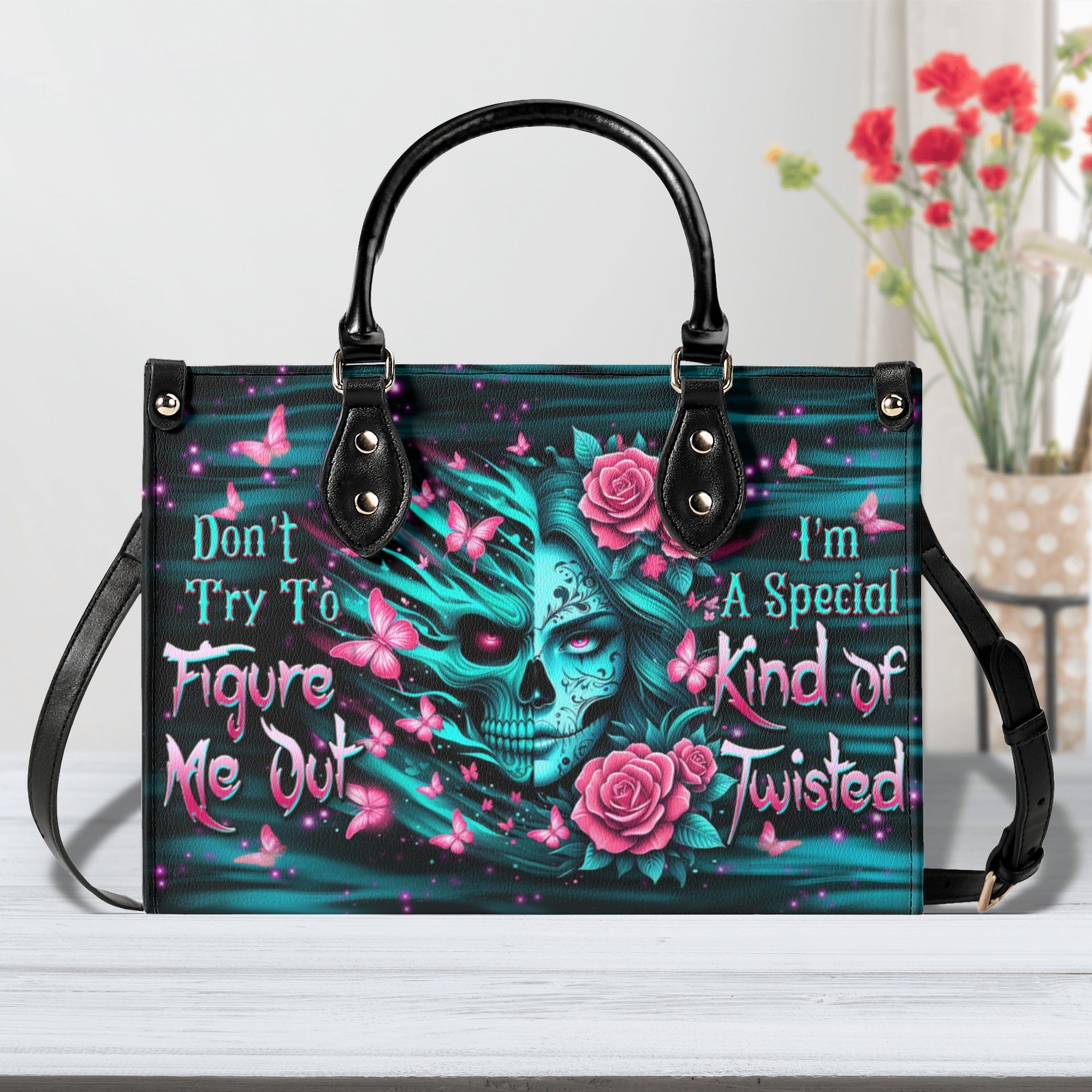 DON'T TRY TO FIGURE ME OUT SKULL LADY LEATHER HANDBAG - YHDU1712244