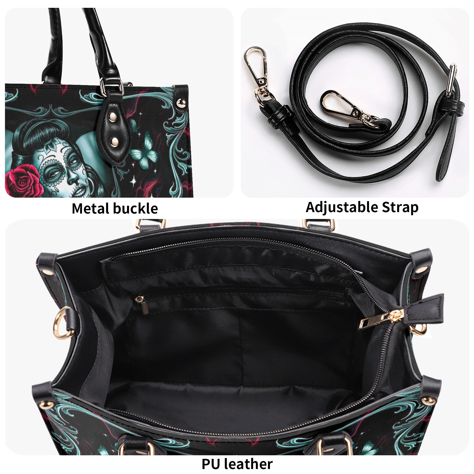 SKULL LADY ROSE LEATHER HANDBAG - YHDU0301255