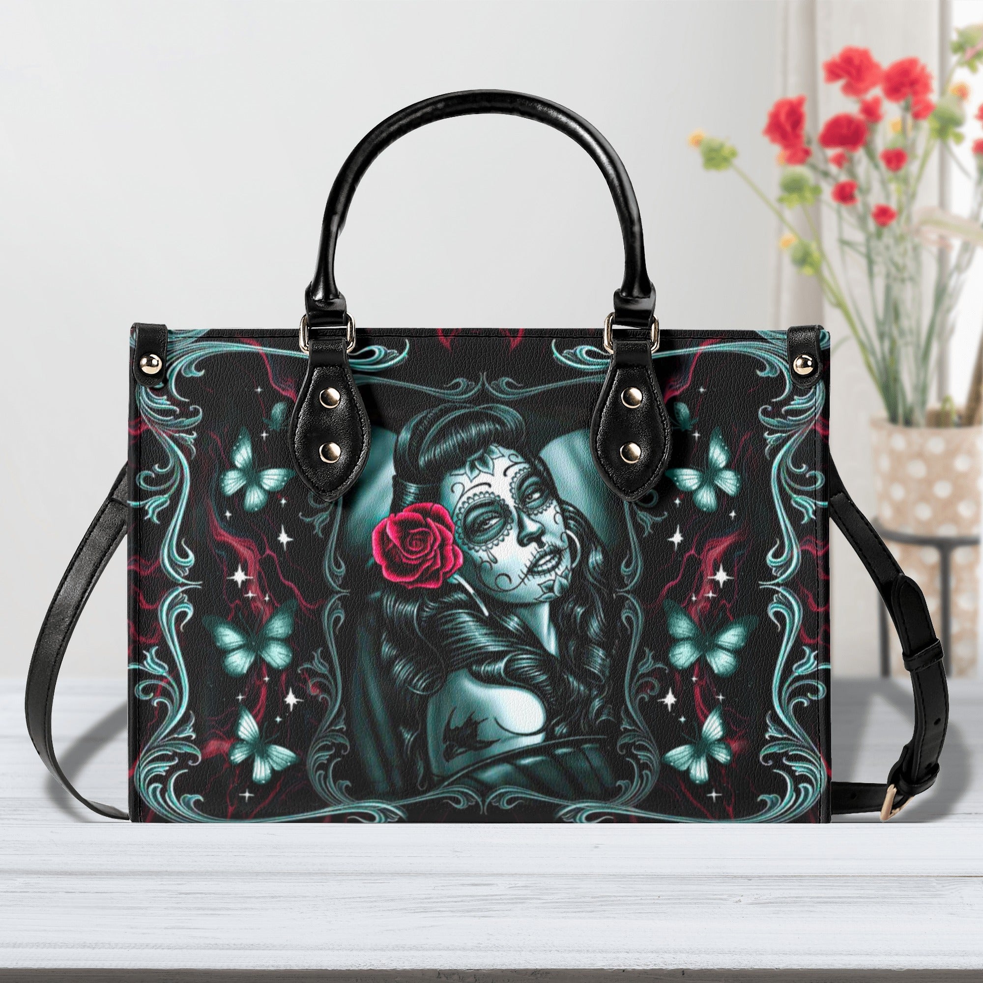 SKULL LADY ROSE LEATHER HANDBAG - YHDU0301255