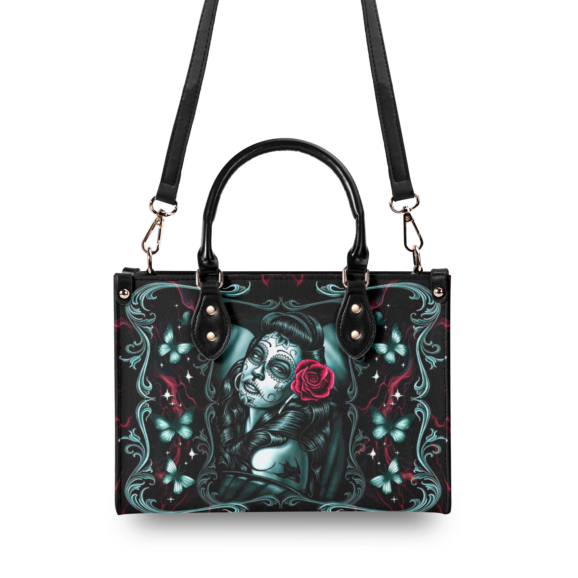 SKULL LADY ROSE LEATHER HANDBAG - YHDU0301255