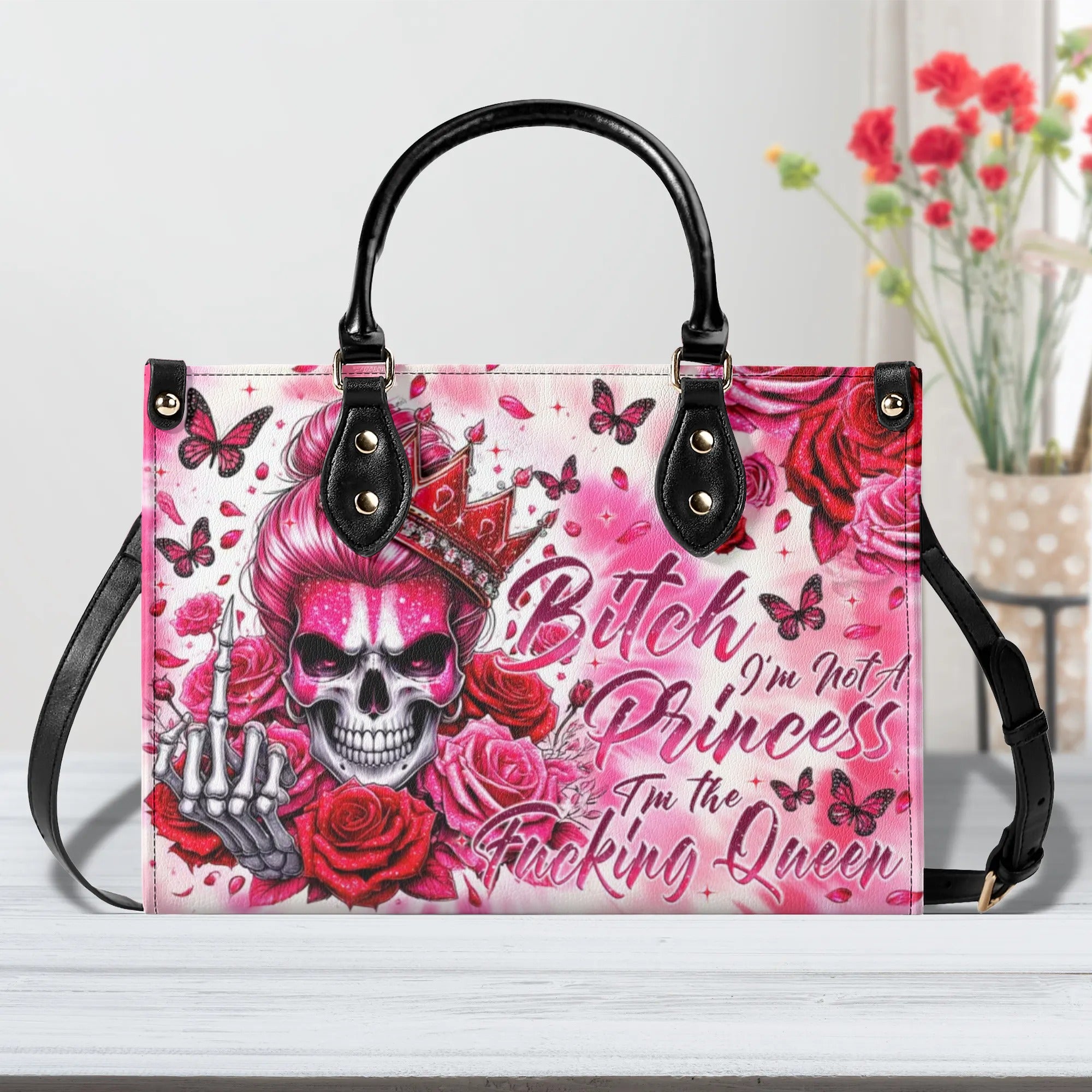 I'M NOT A PRINCESS SKULL LEATHER HANDBAG - TYTM280424