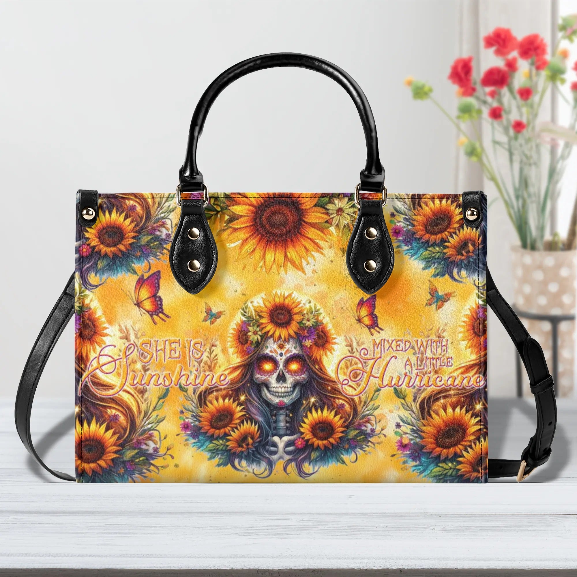 SHE IS SUNSHINE SUNFLOWER SKULL LEATHER HANDBAG - TLNT2406243