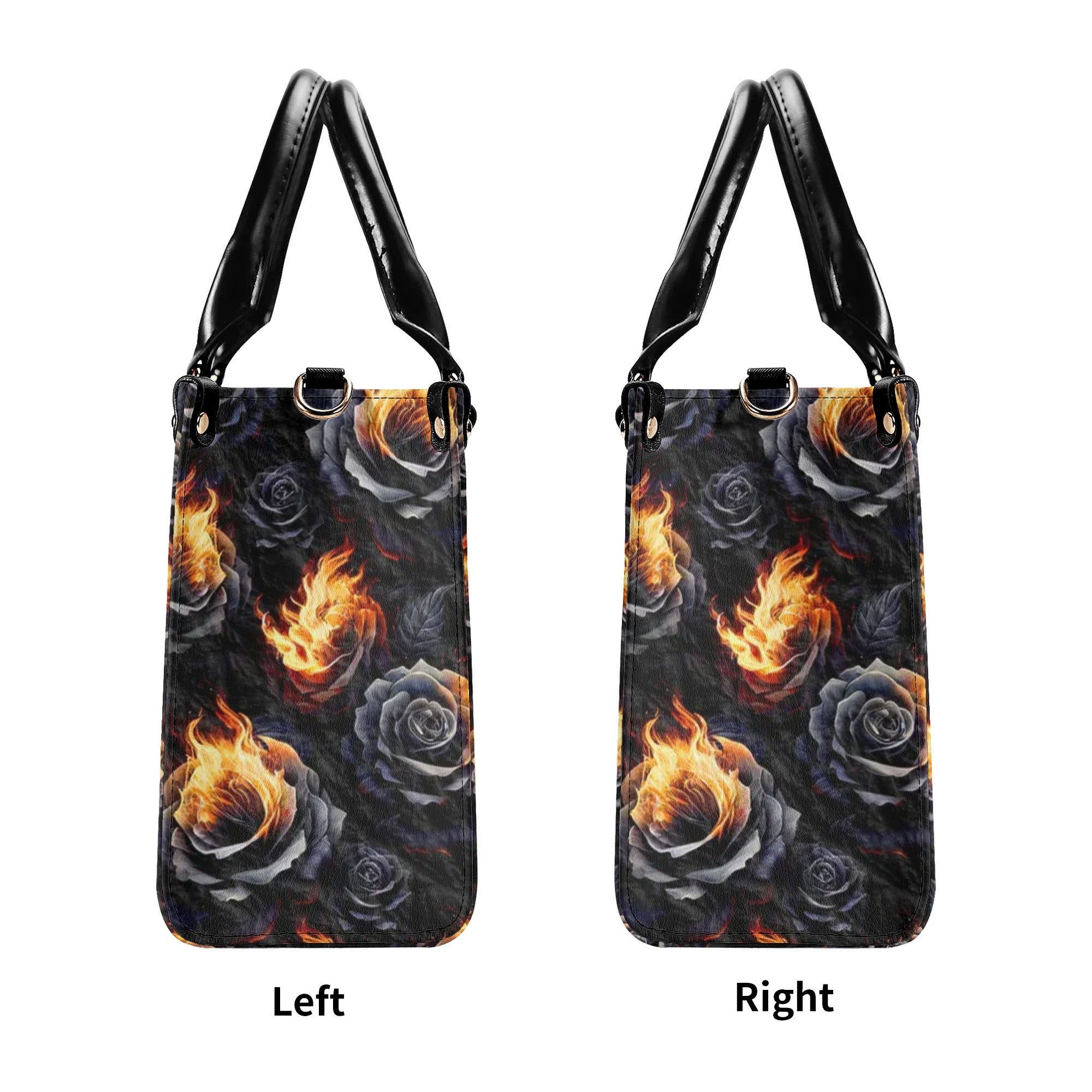 SKULL FIRE BLACK ROSE LEATHER HANDBAG - TLNZ2506245